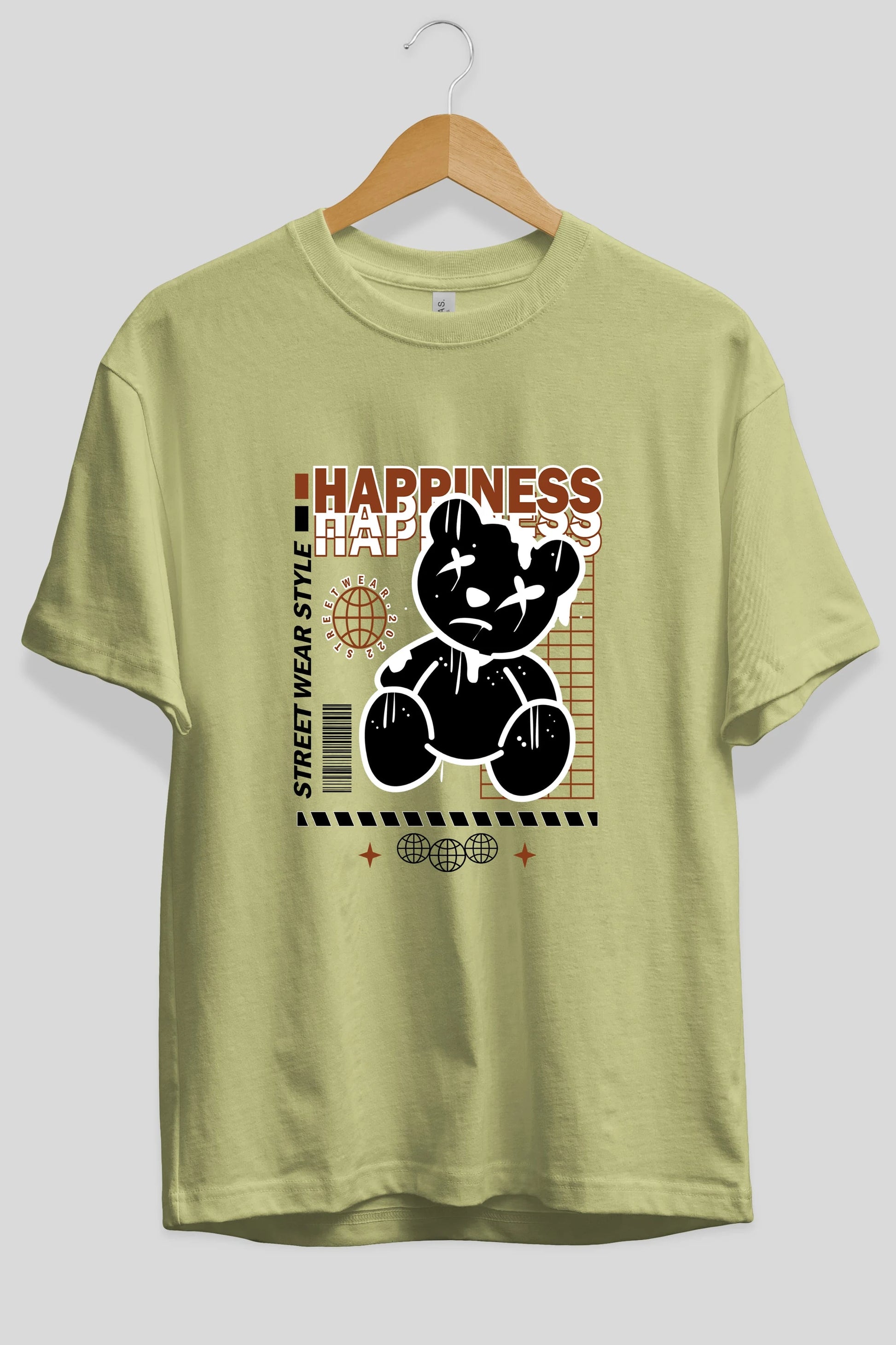 Happiness Bear 2 Ön Baskılı Oversize t-shirt Erkek Kadın Unisex