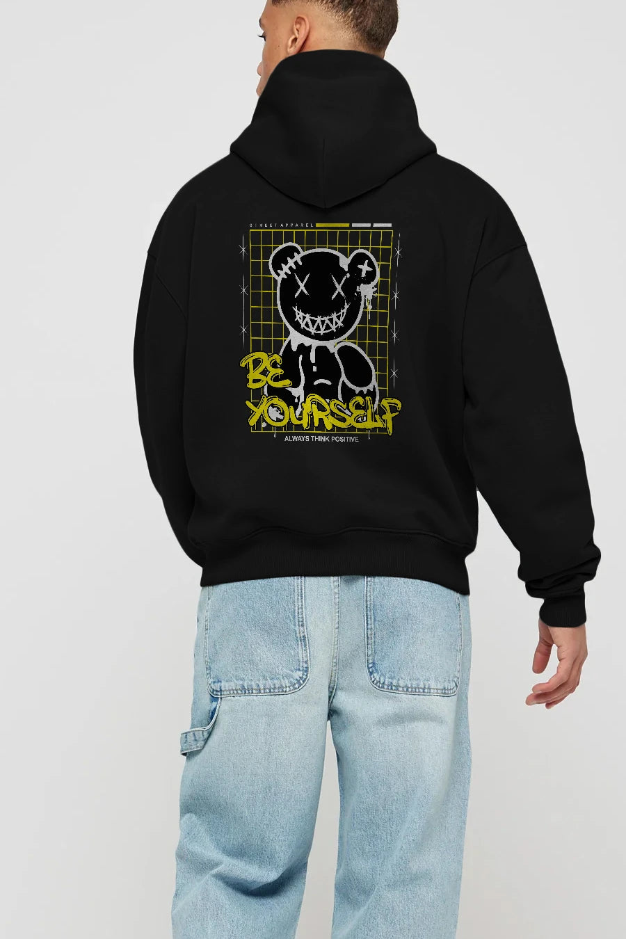 Teddy Bear Be Yourself Arka Baskılı Hoodie Oversize Kapüşonlu Sweatshirt Erkek Kadın Unisex