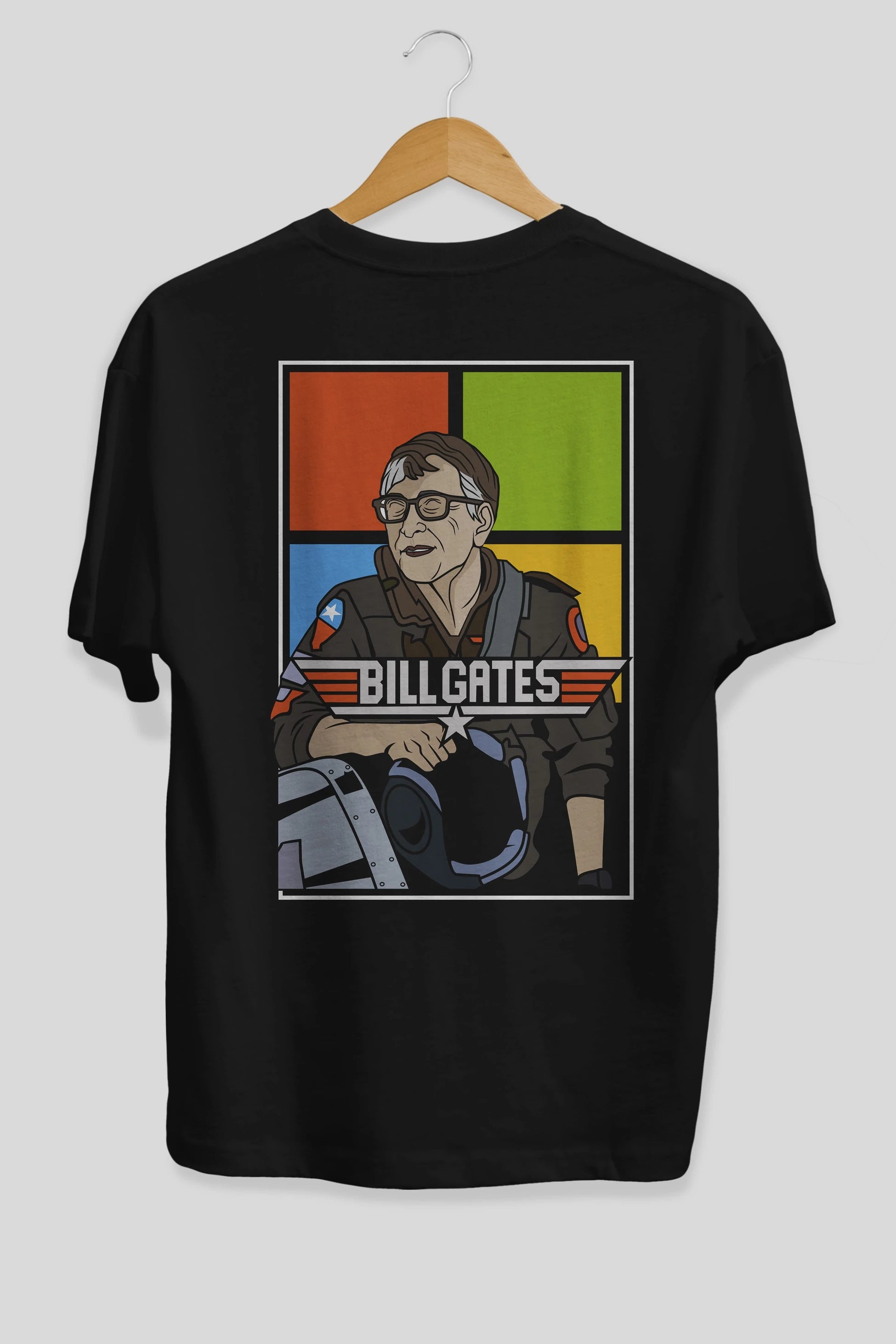 Bill Gates Top Gun Arka Baskılı Oversize t-shirt Erkek Kadın Unisex %100 Pamuk tişort