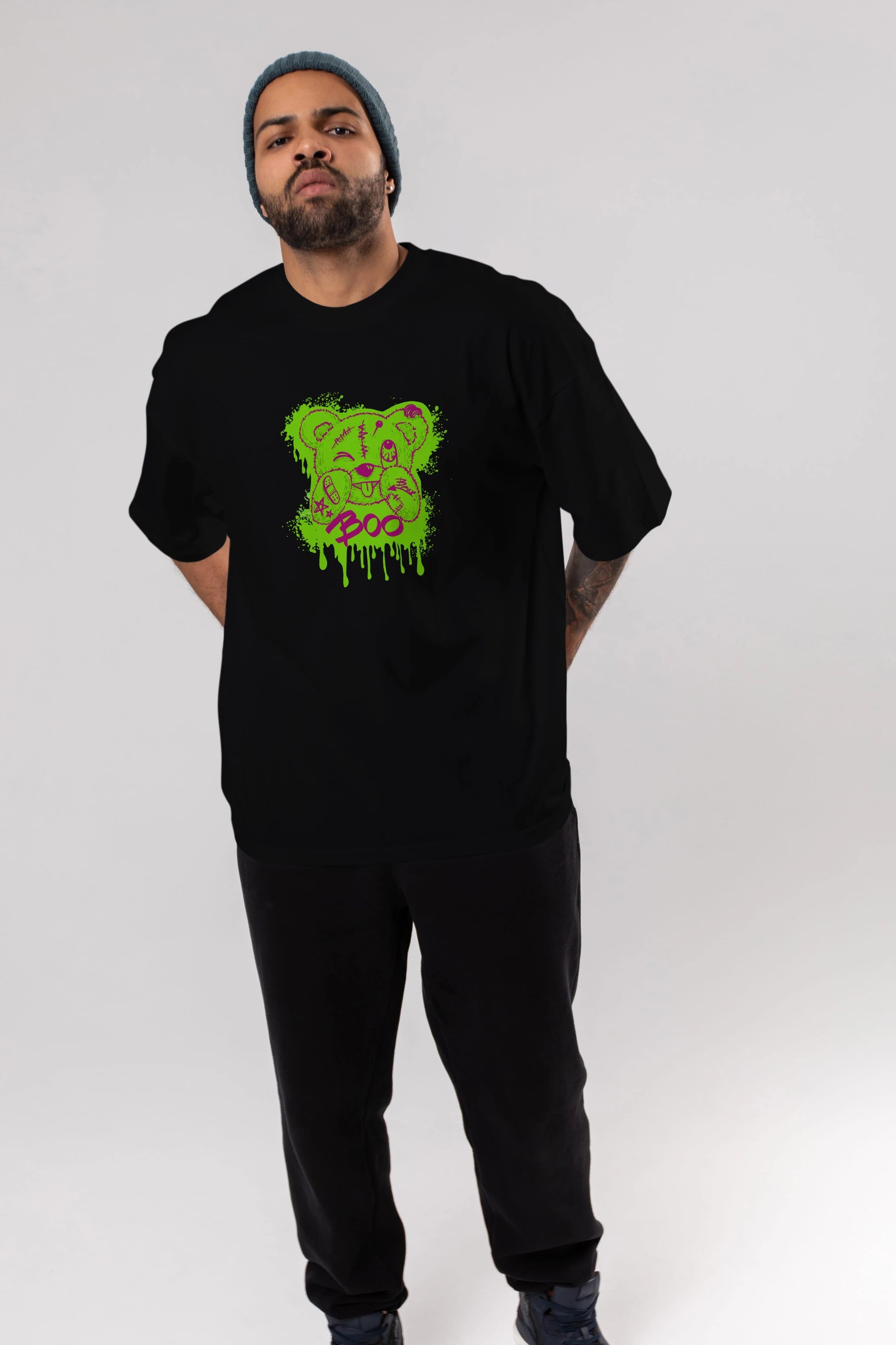 Boo  Bear Ön Baskılı Oversize t-shirt Erkek Kadın Unisex