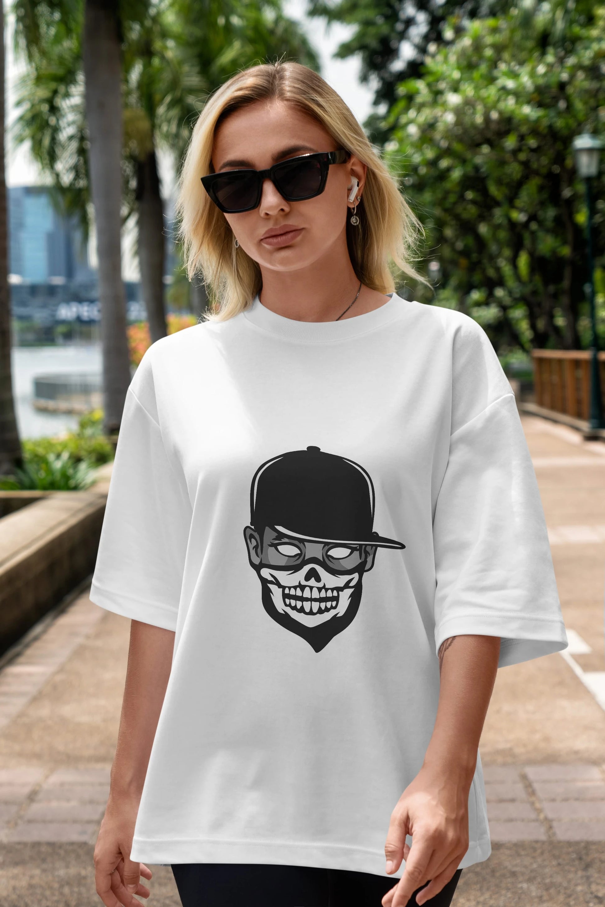 Skull Mask Ön Baskılı Oversize t-shirt Erkek Kadın Unisex %100 Pamuk tişort