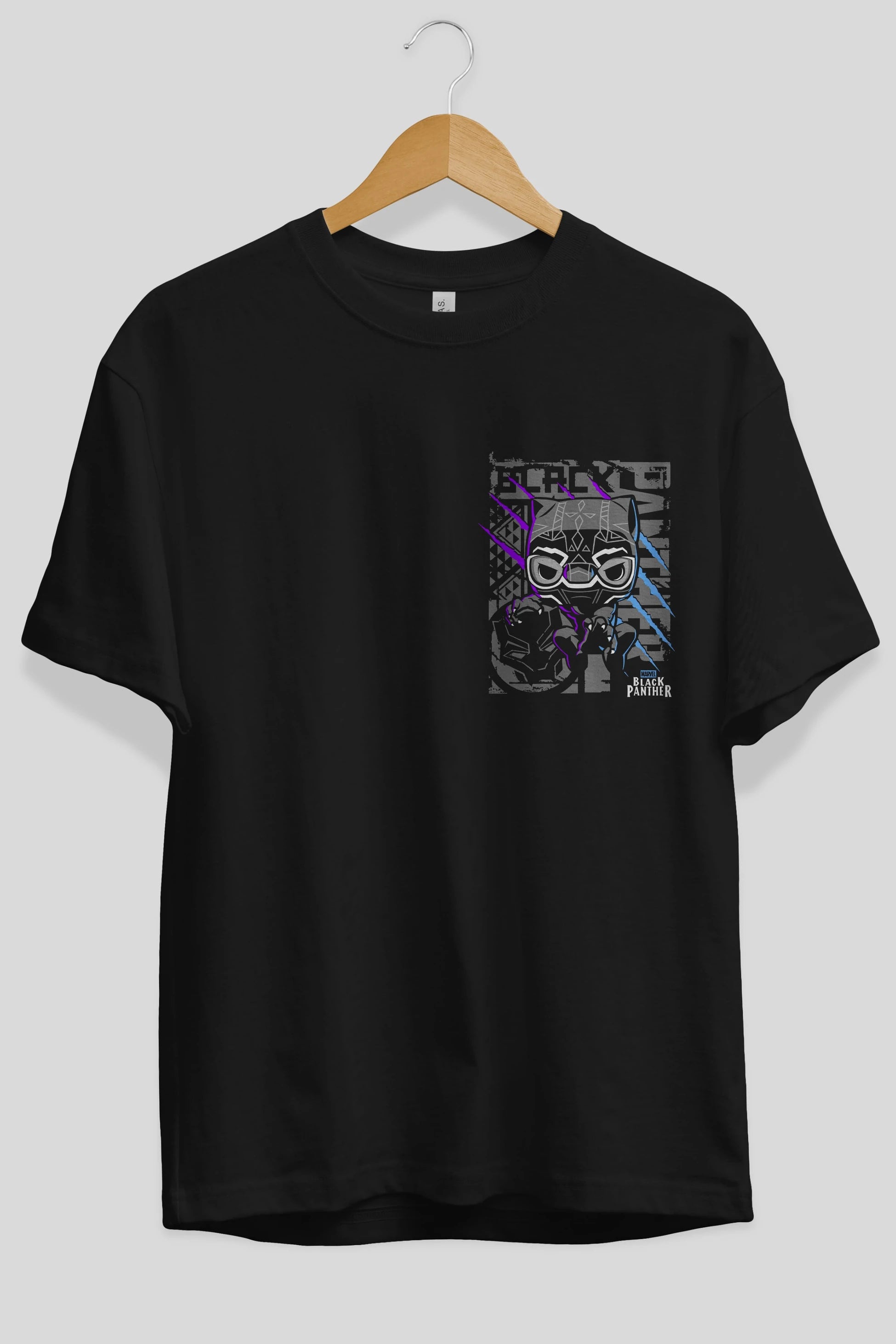 Black Panther Ön Sol Baskılı Oversize t-shirt Erkek Kadın Unisex %100 Pamuk Bisiklet Yaka tişort
