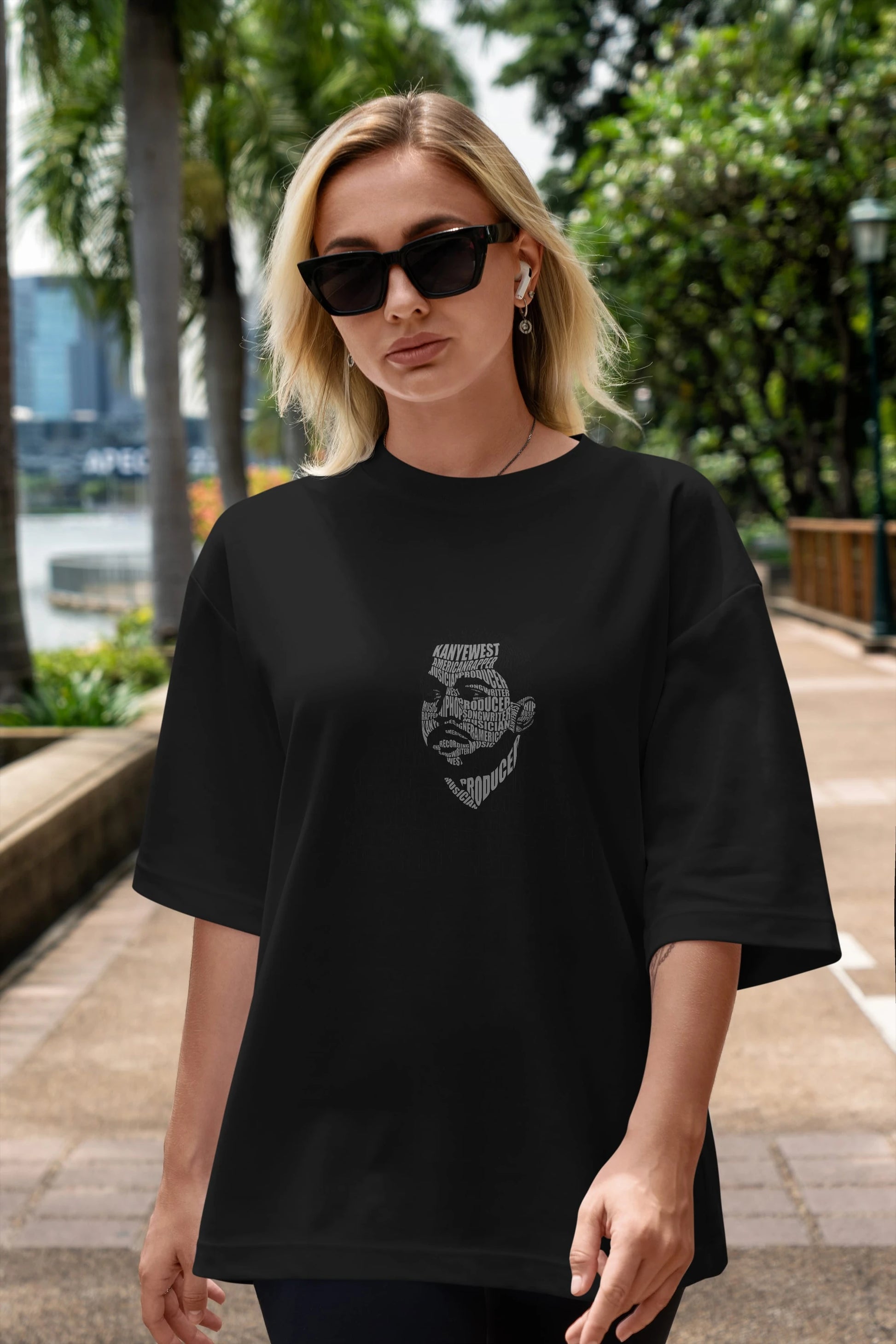Kanye West Calligram Ön Baskılı Oversize t-shirt %100 pamuk Erkek Kadın Unisex