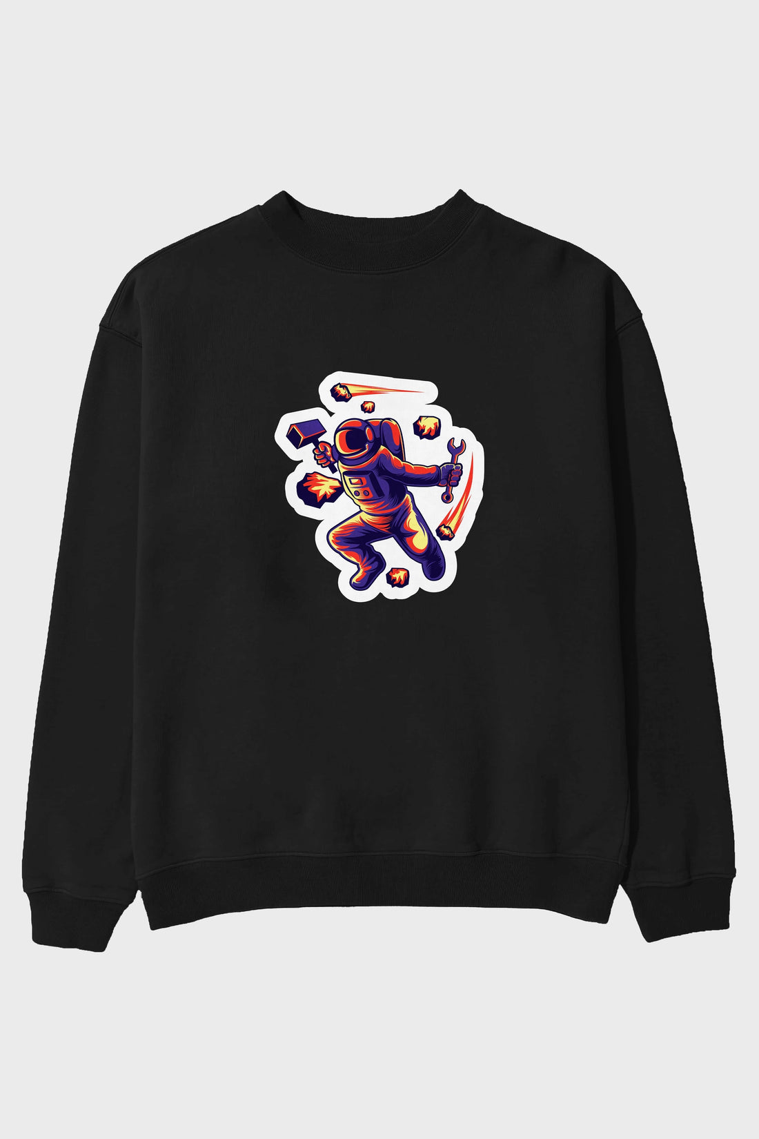 Astronaut Block Meteor Sticker Ön Baskılı Oversize Sweatshirt Erkek Kadın Unisex