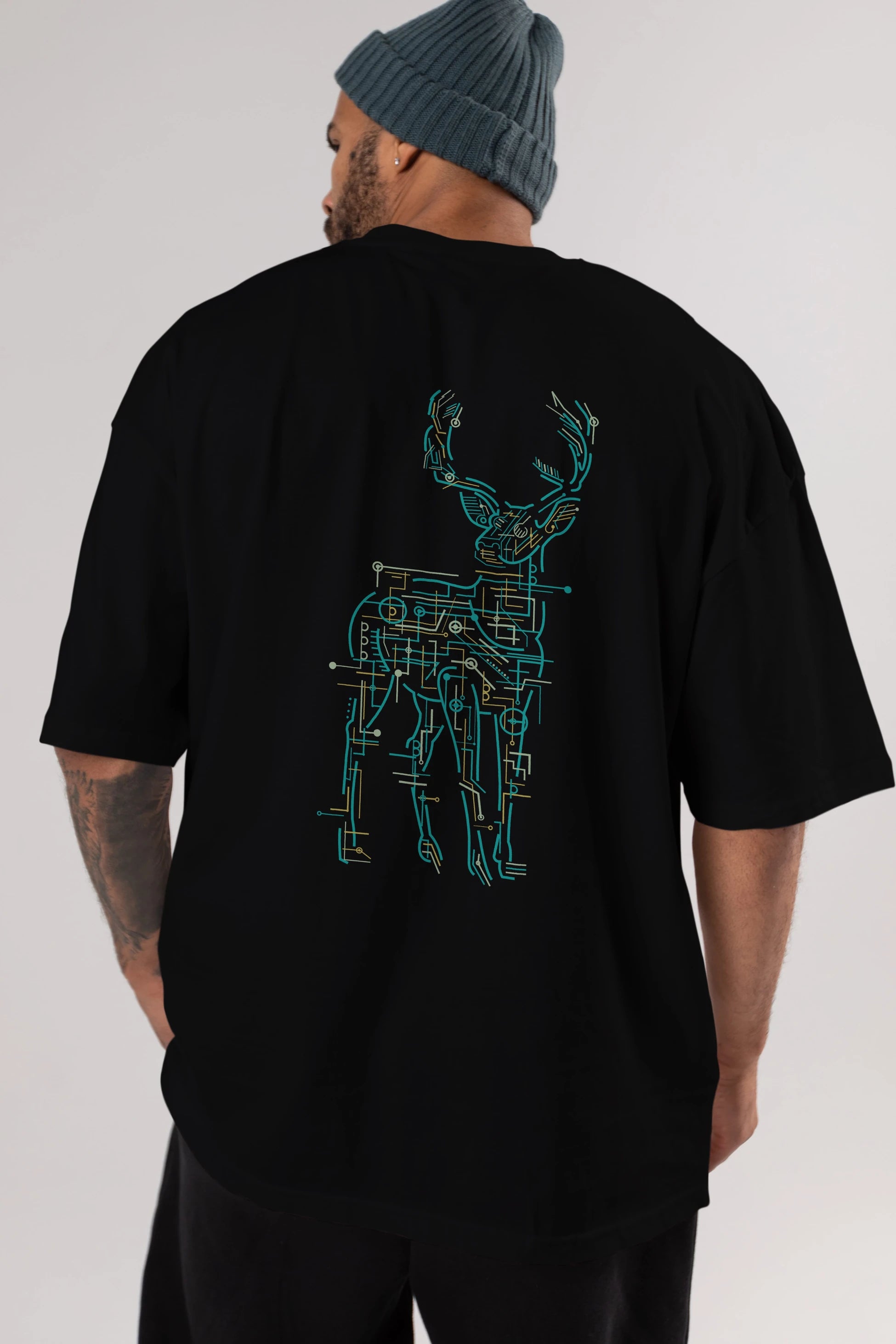 Electric Deer Arka Baskılı Oversize t-shirt %100 pamuk Erkek Kadın Unisex