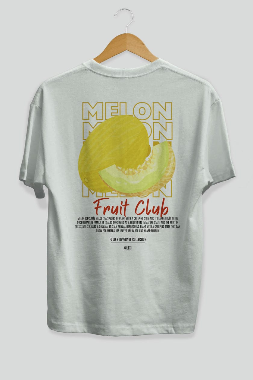 Melon Arka Baskılı Oversize t-shirt Erkek Kadın Pamuk Bisiklet Yaka tişort