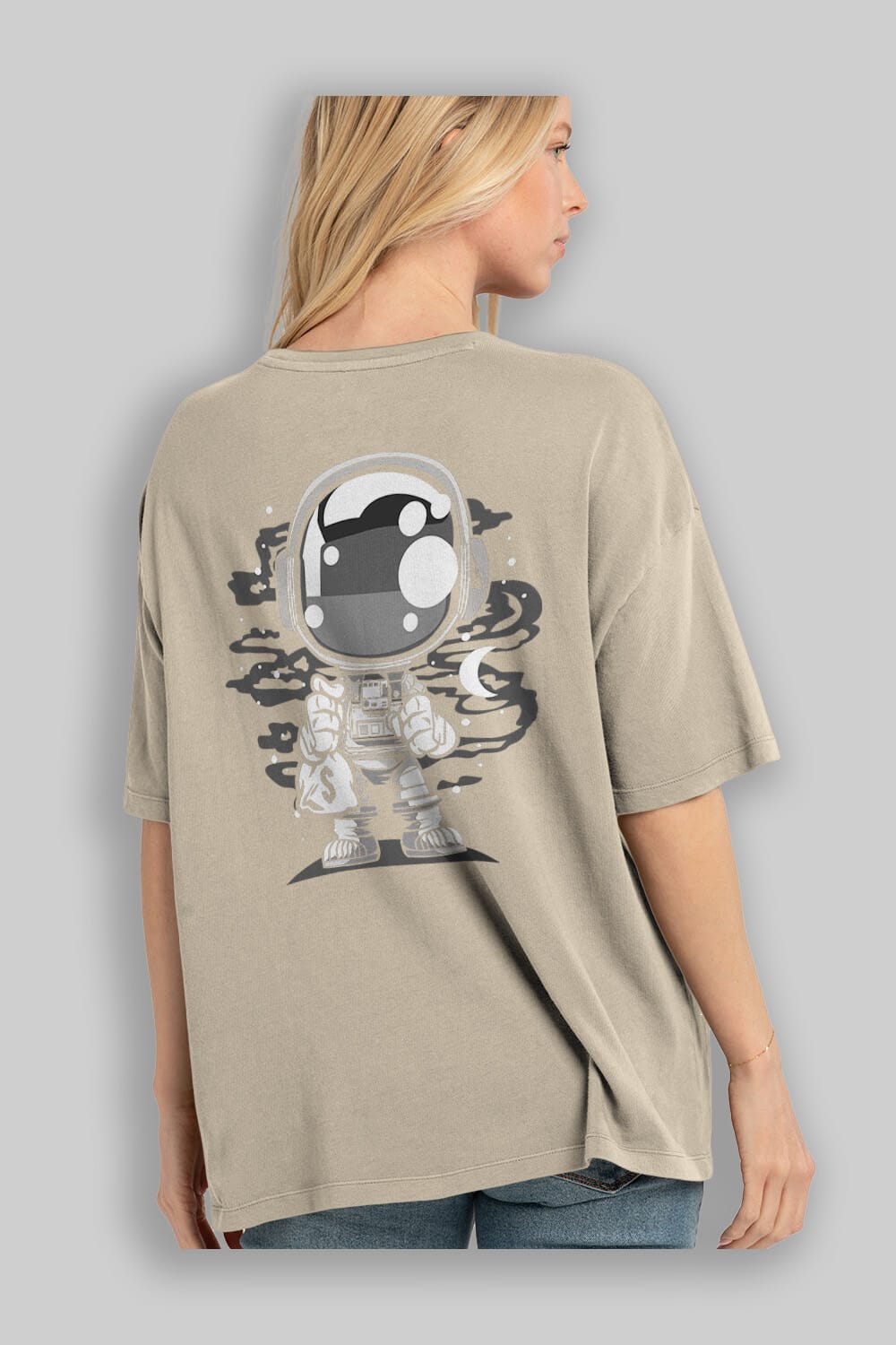 Astronaut Chibi Arka Baskılı Oversize t-shirt Erkek Kadın Unisex