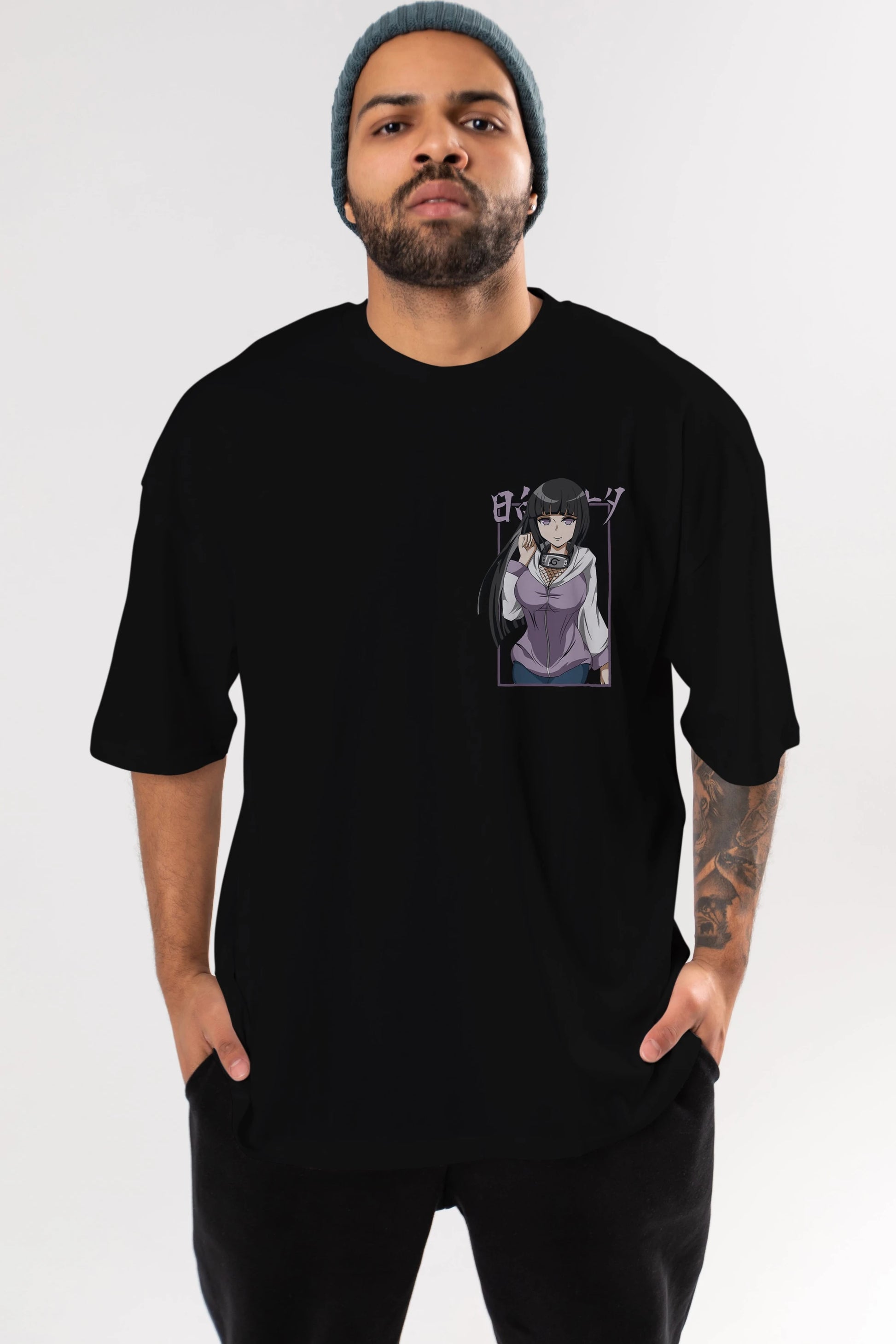 Hinata NARUTO Ön Sol Baskılı Oversize t-shirt Erkek Kadın Unisex %100 Pamuk Bisiklet Yaka tişort