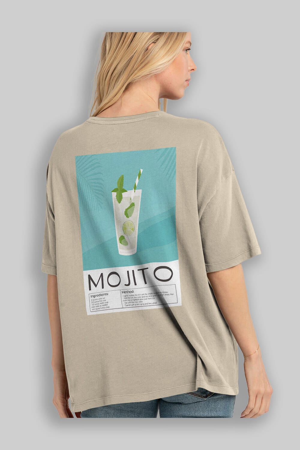 Mojito 4 Arka Baskılı Oversize t-shirt Erkek Kadın Unisex %100 Pamuk Bisiklet Yaka tişort