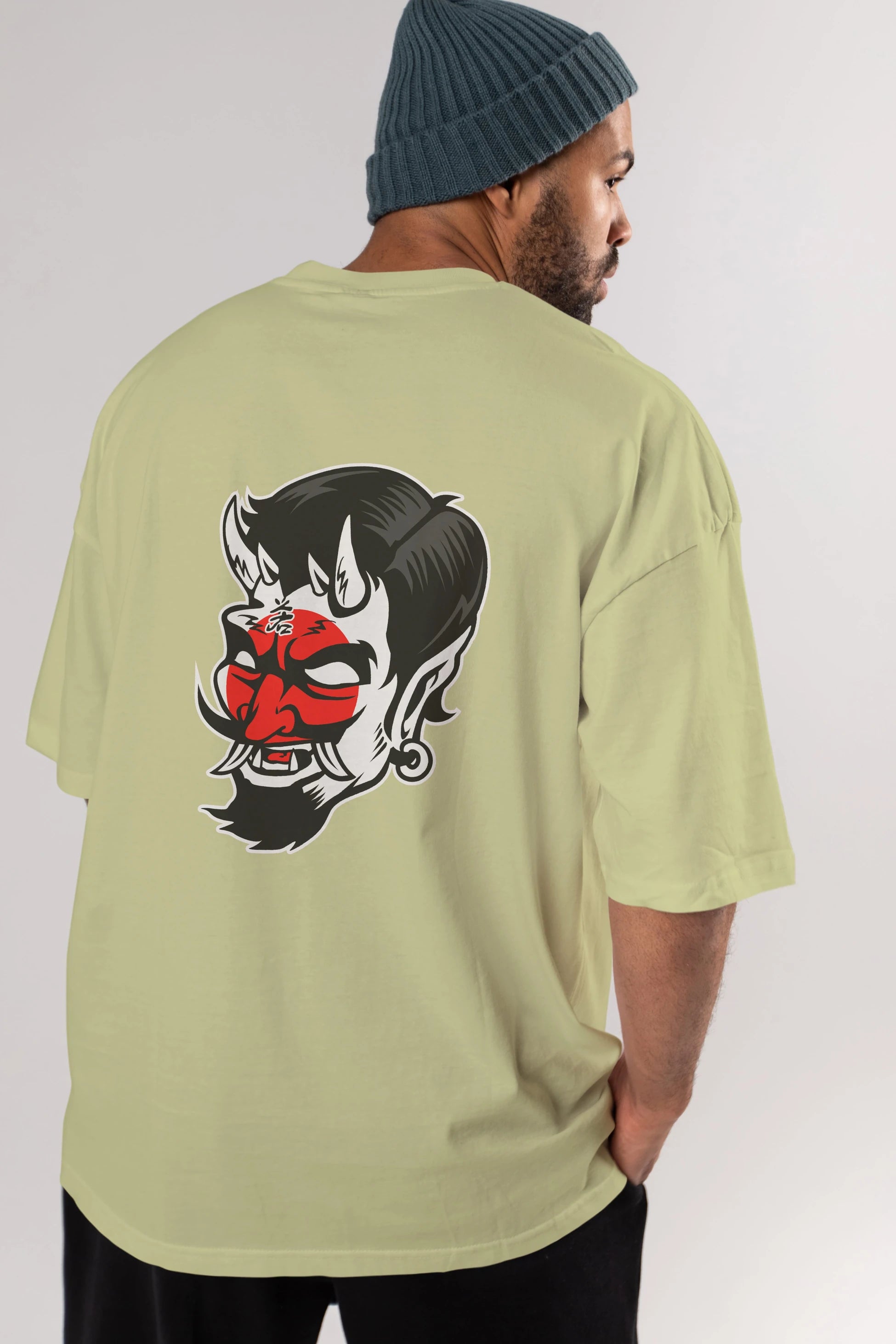 Japanese Devil Arka Baskılı Oversize t-shirt Erkek Kadın Unisex %100 Pamuk tişort