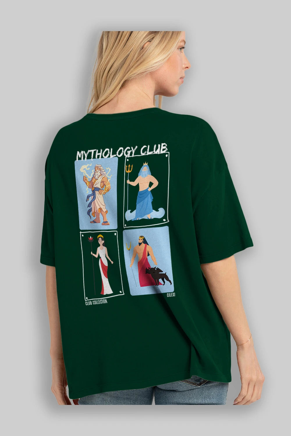Mythology Club 2 Arka Baskılı Oversize t-shirt Erkek Kadın %100 Pamuk Bisiklet Yaka tişort