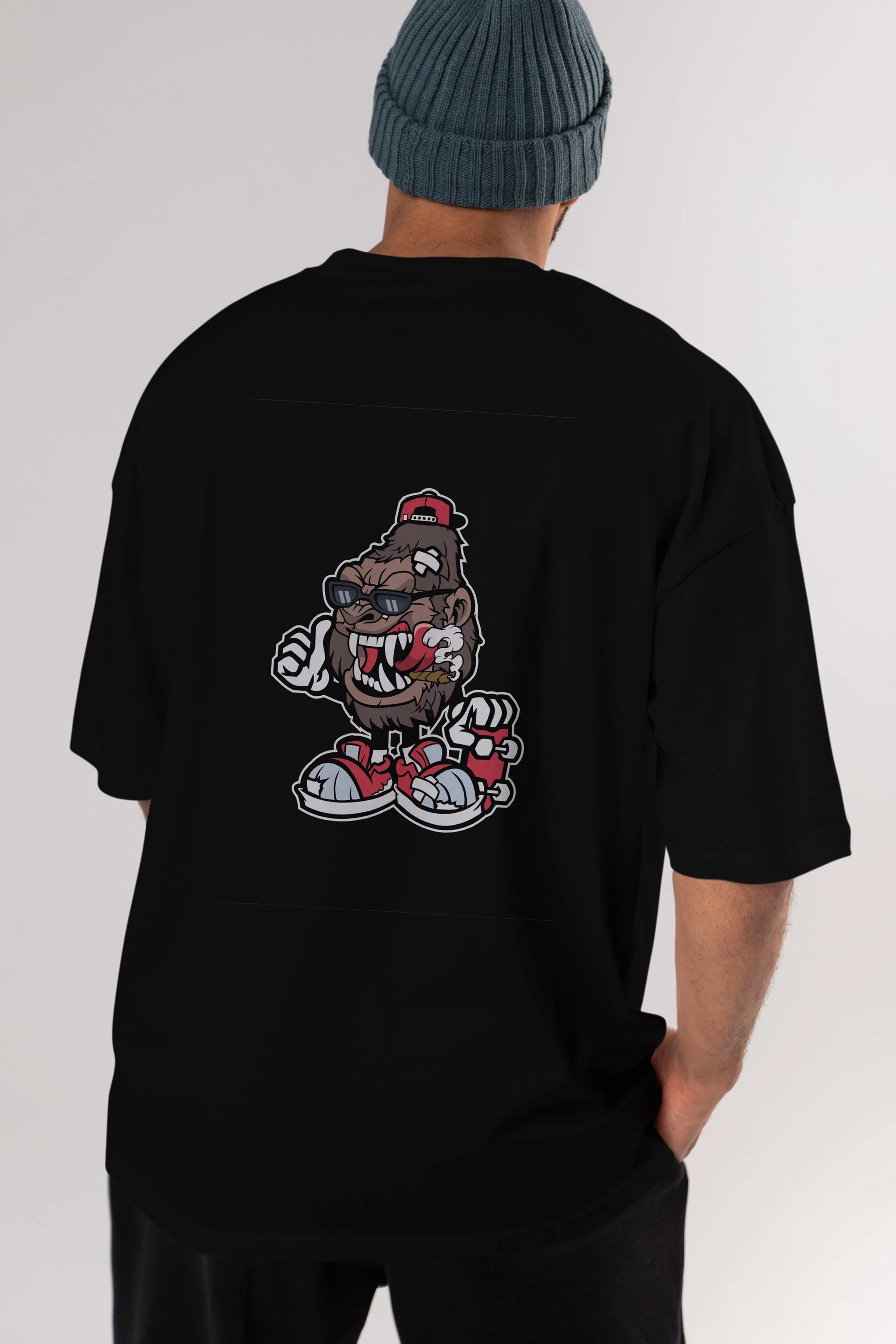 Gorilla Skater Arka Baskılı Oversize t-shirt Erkek Kadın Unisex %100 Pamuk tişort