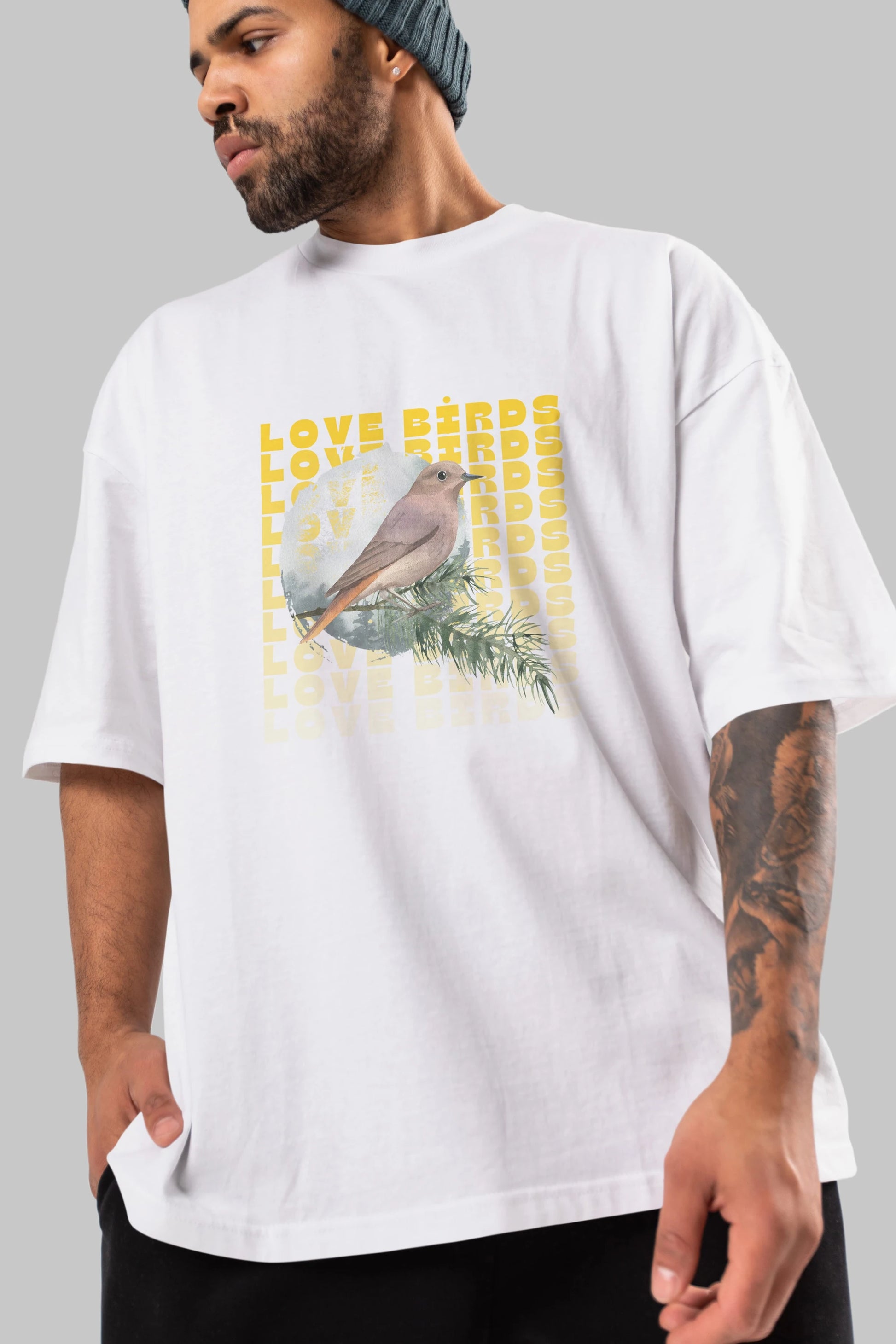Love Birds Yazılı Ön Baskılı Oversize t-shirt Erkek Kadın Unisex