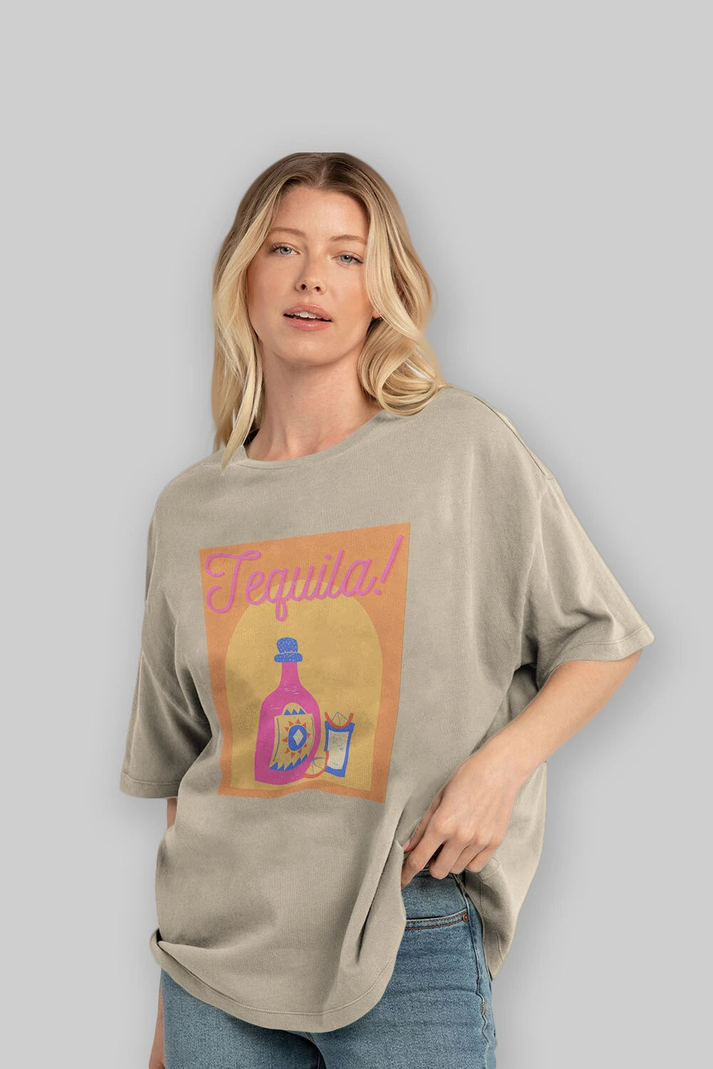 Tequila Ön Baskılı Oversize t-shirt Erkek Kadın Unisex %100 Pamuk Bisiklet Yaka tişort