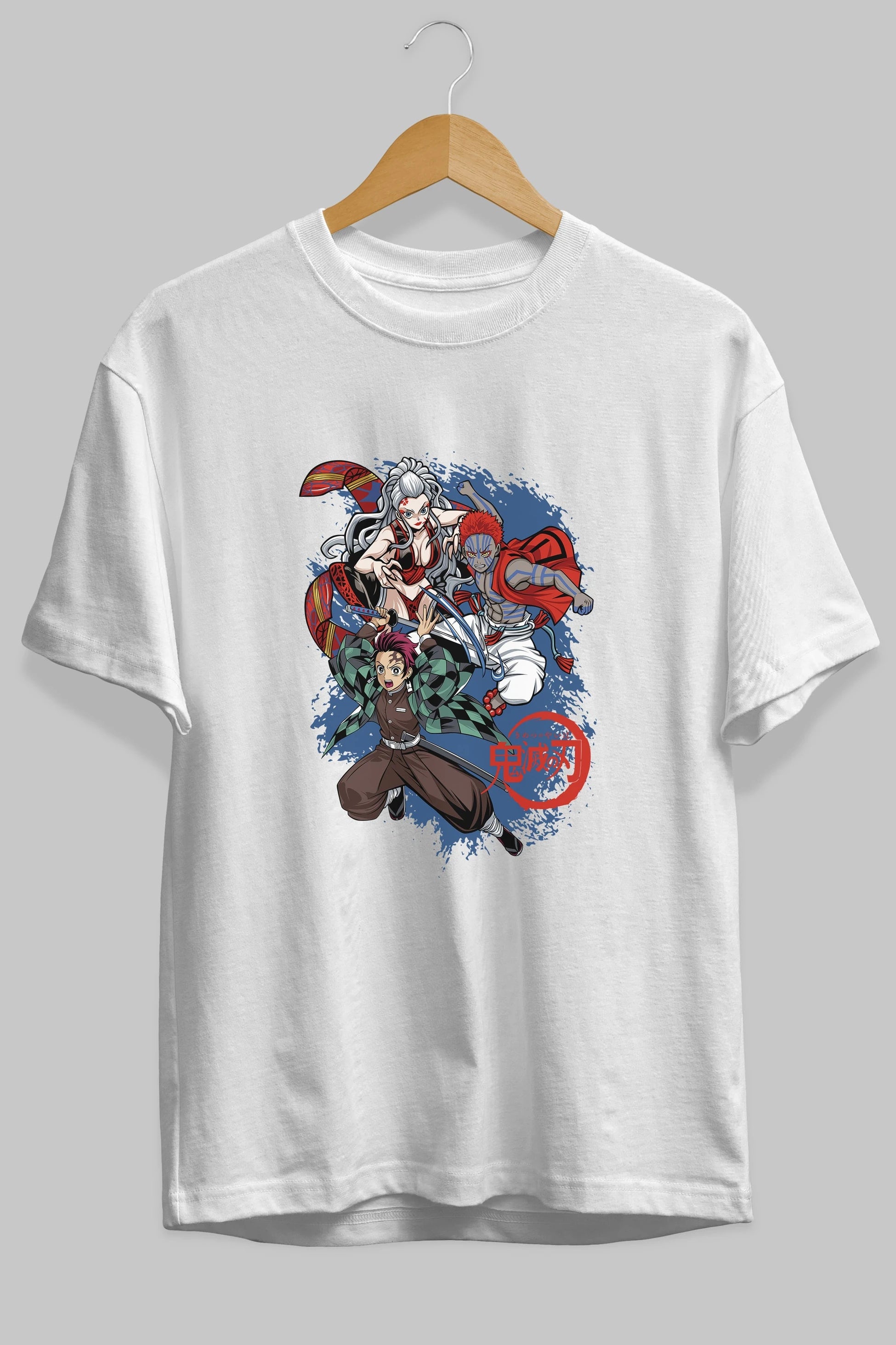 TANJIRO ,AKAZA,DAKI Anime Ön Baskılı Oversize t-shirt %100 pamuk Erkek Kadın Unisex