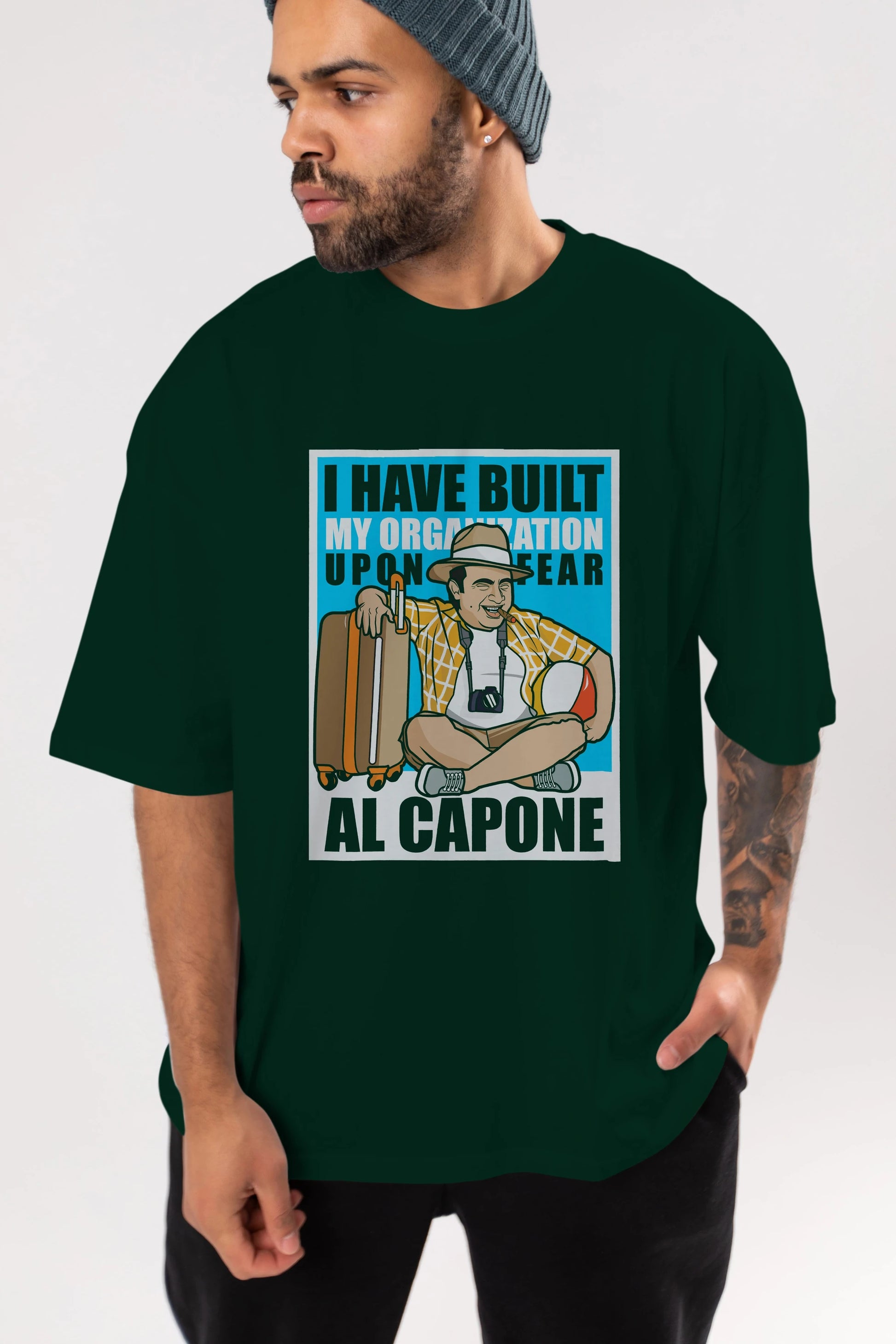 Al Capone Holiday Ön Baskılı Oversize t-shirt Erkek Kadın Unisex %100 Pamuk tişort