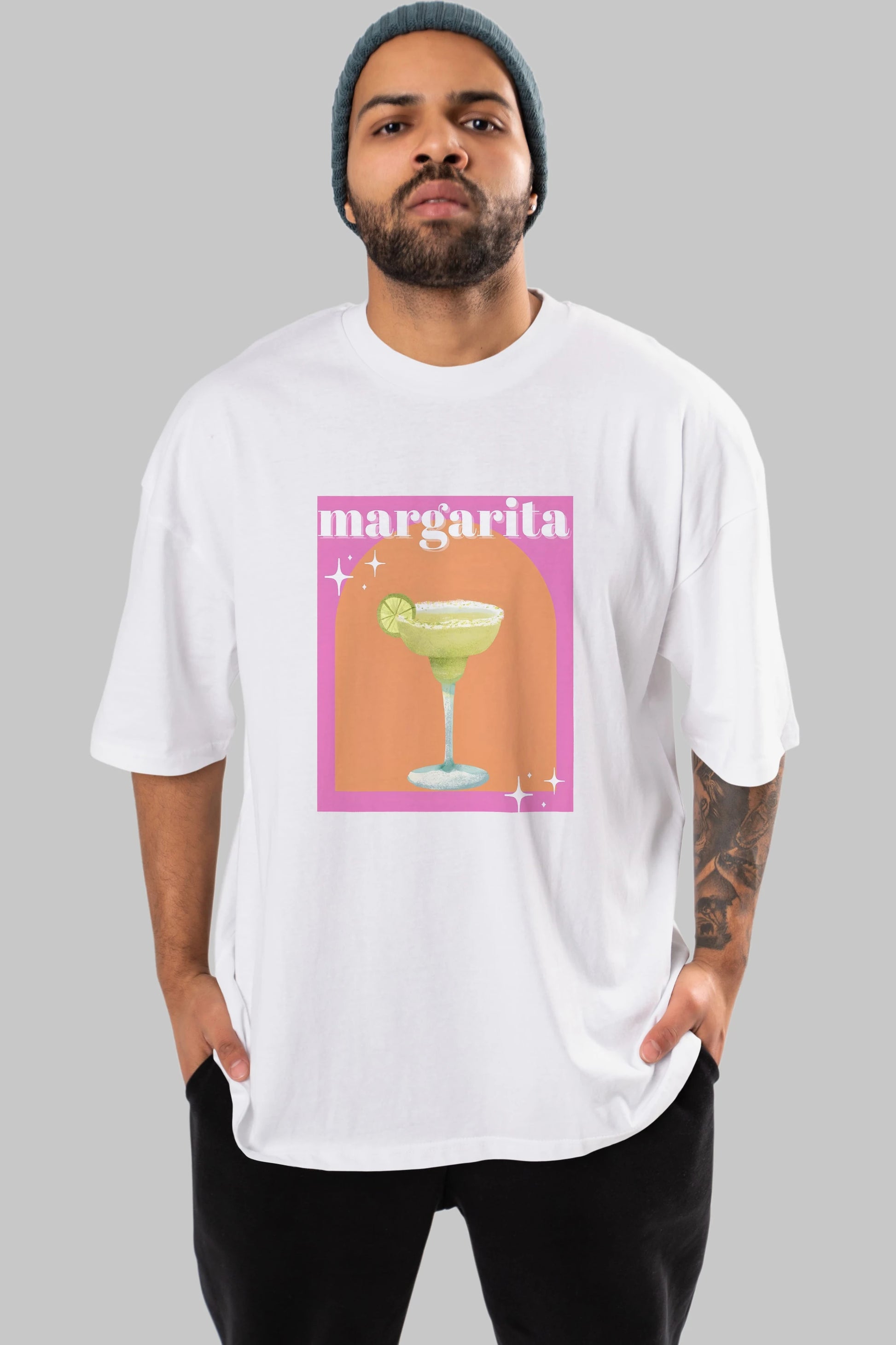 Margarita 7 Ön Baskılı Oversize t-shirt Erkek Kadın Unisex %100 Pamuk Bisiklet Yaka tişort
