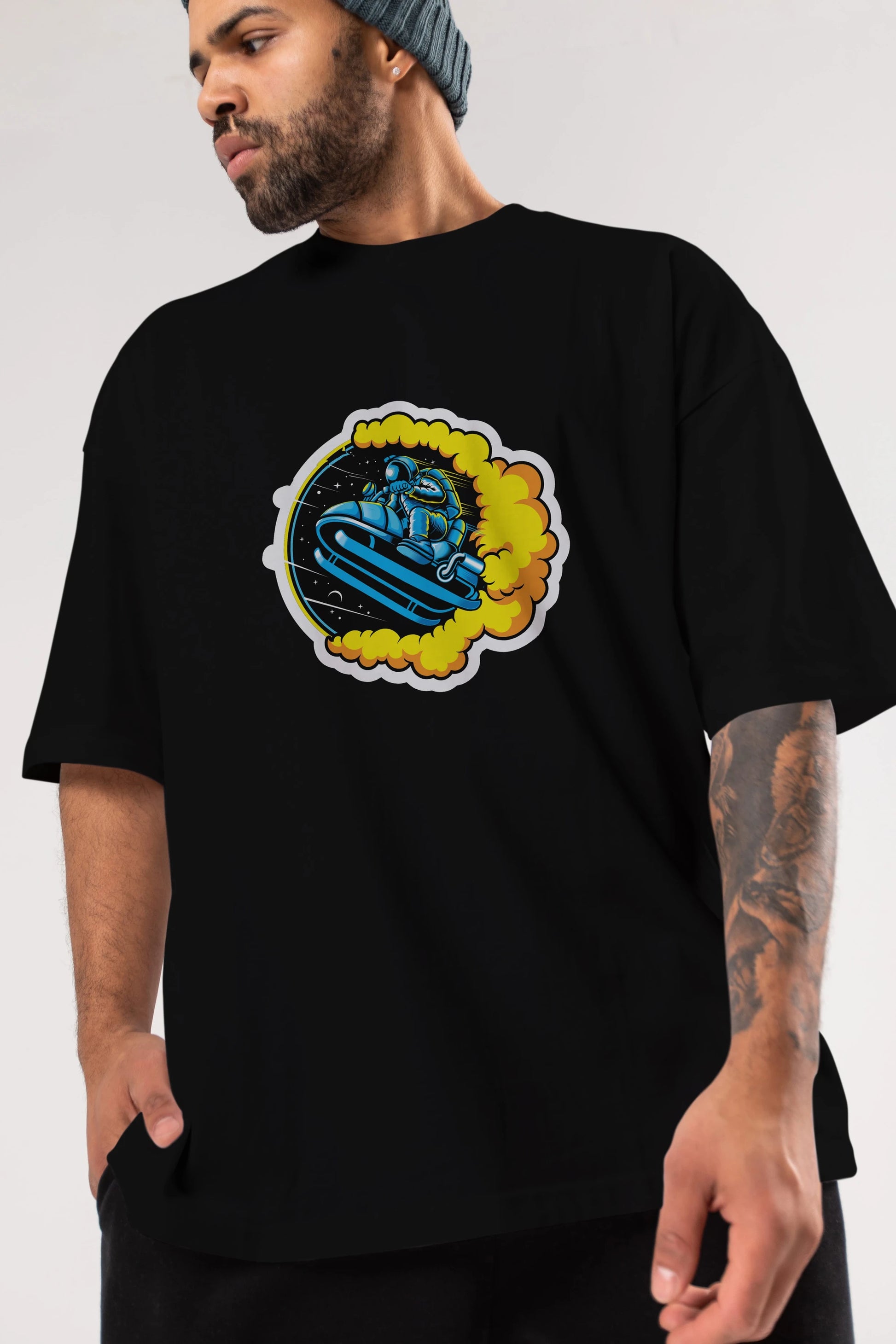 Astrojump with Snowmobile Sticker Ön Baskılı Oversize t-shirt Erkek Kadın Unisex