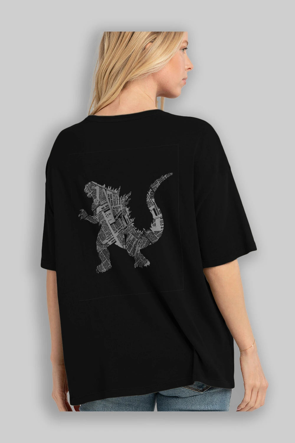 Kaiju Arka Baskılı Oversize t-shirt %100 pamuk Erkek Kadın Unisex