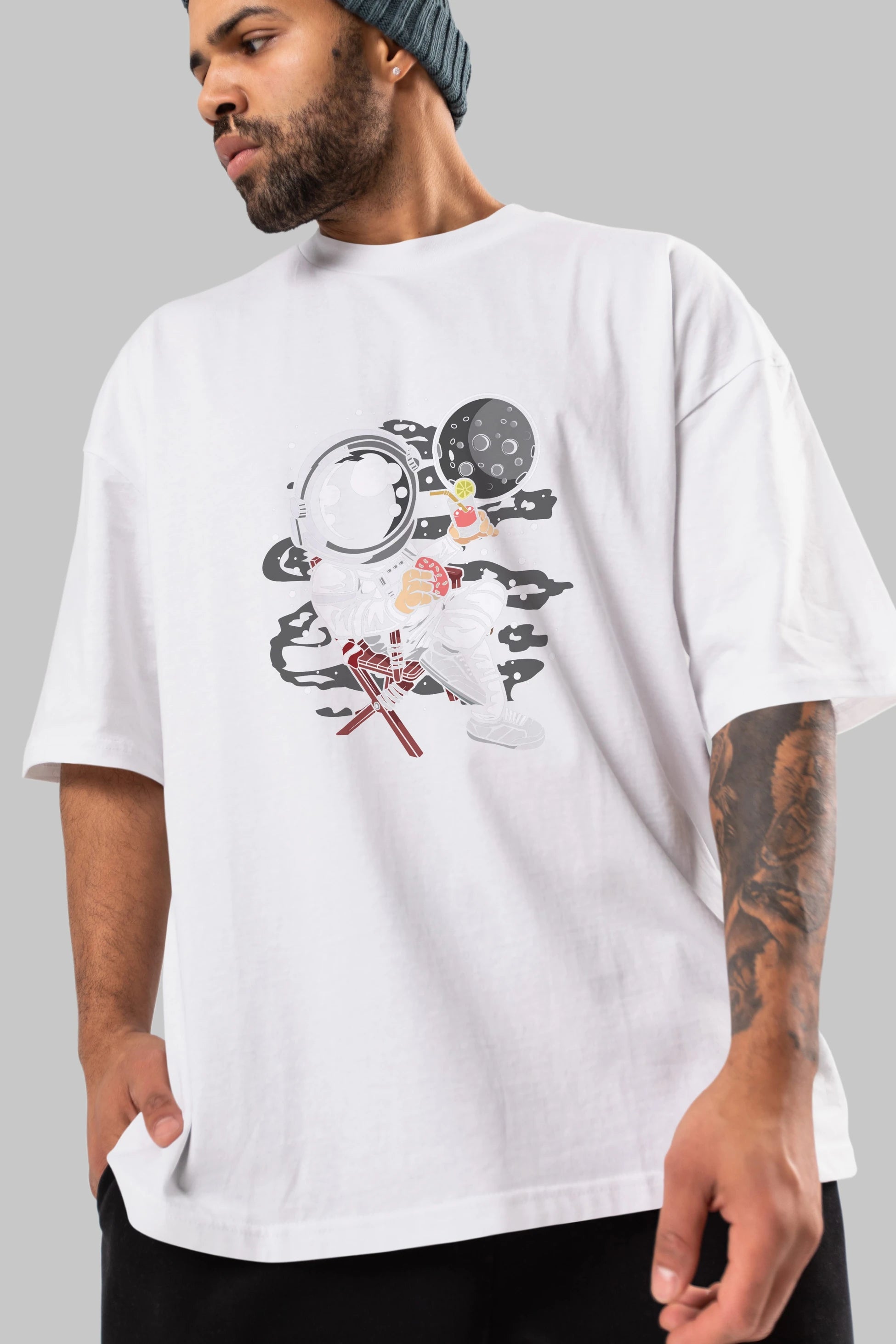 Holiday Astronaut Ön Baskılı Oversize t-shirt Erkek Kadın Unisex