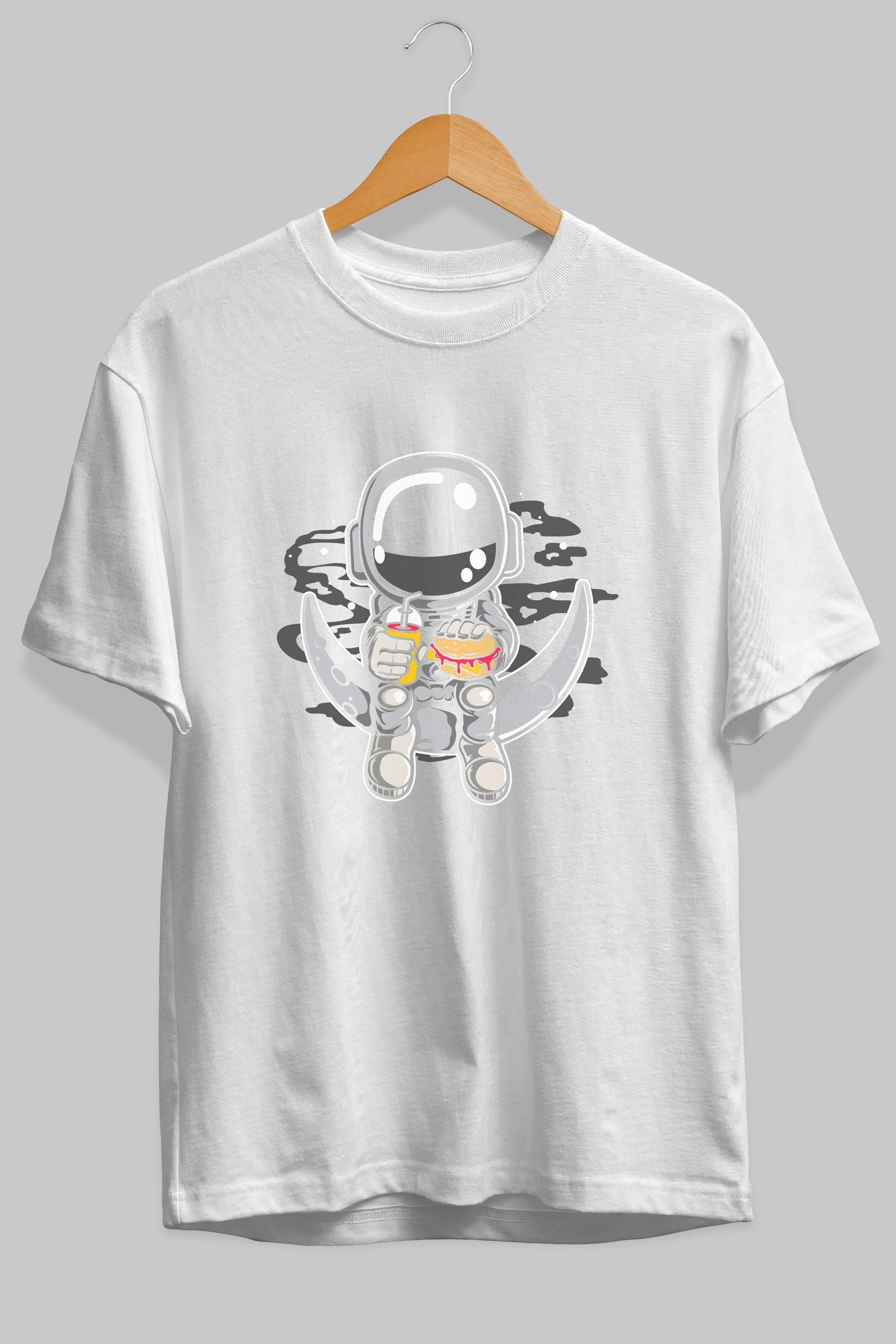 Astronaut Crescent Ön Baskılı Oversize t-shirt Erkek Kadın Unisex
