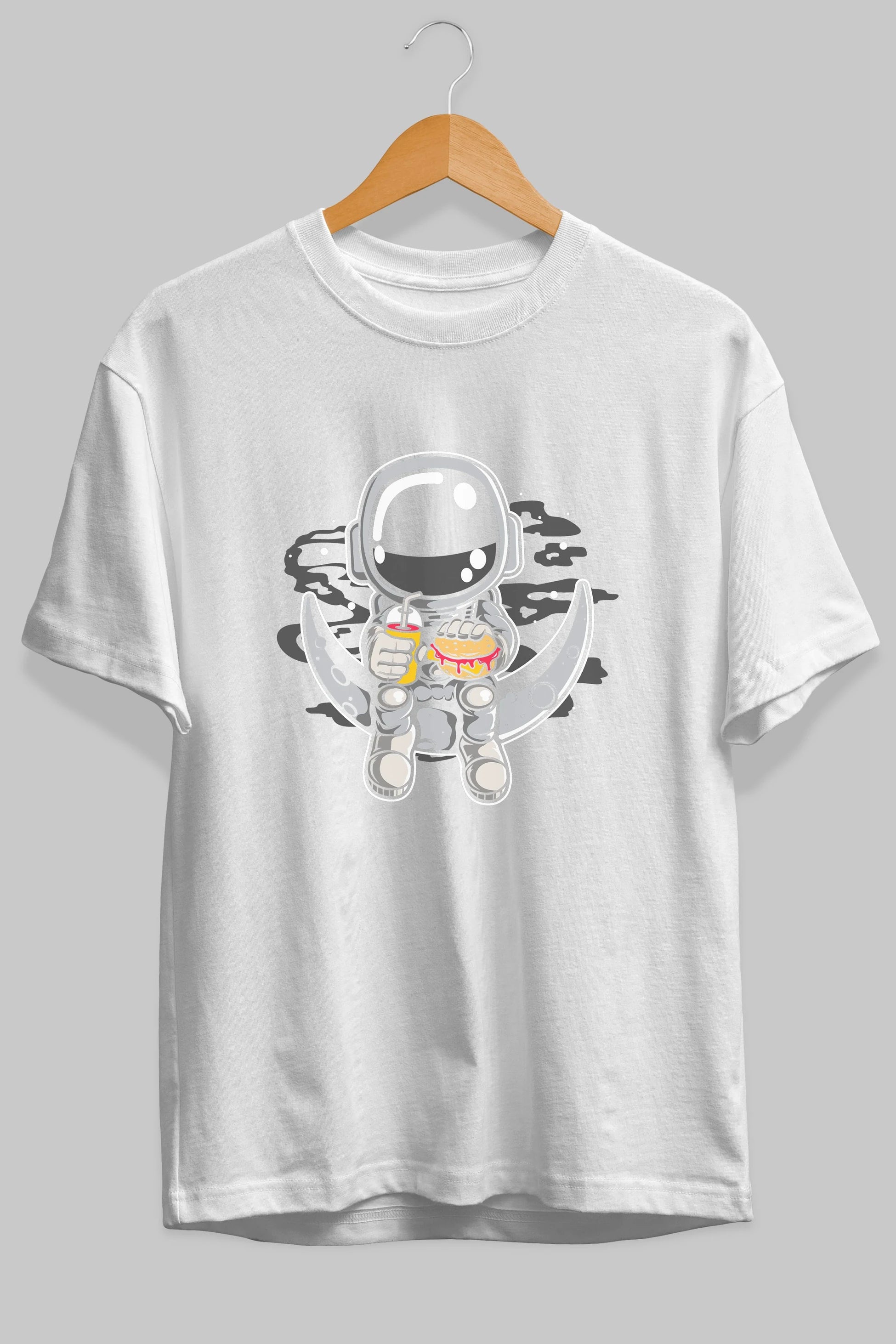 Astronaut Crescent Ön Baskılı Oversize t-shirt Erkek Kadın Unisex