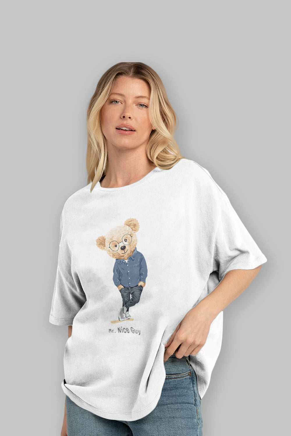 Teddy Bear Mr. Nice Guy Ön Baskılı Oversize t-shirt Erkek Kadın Unisex %100 Pamuk