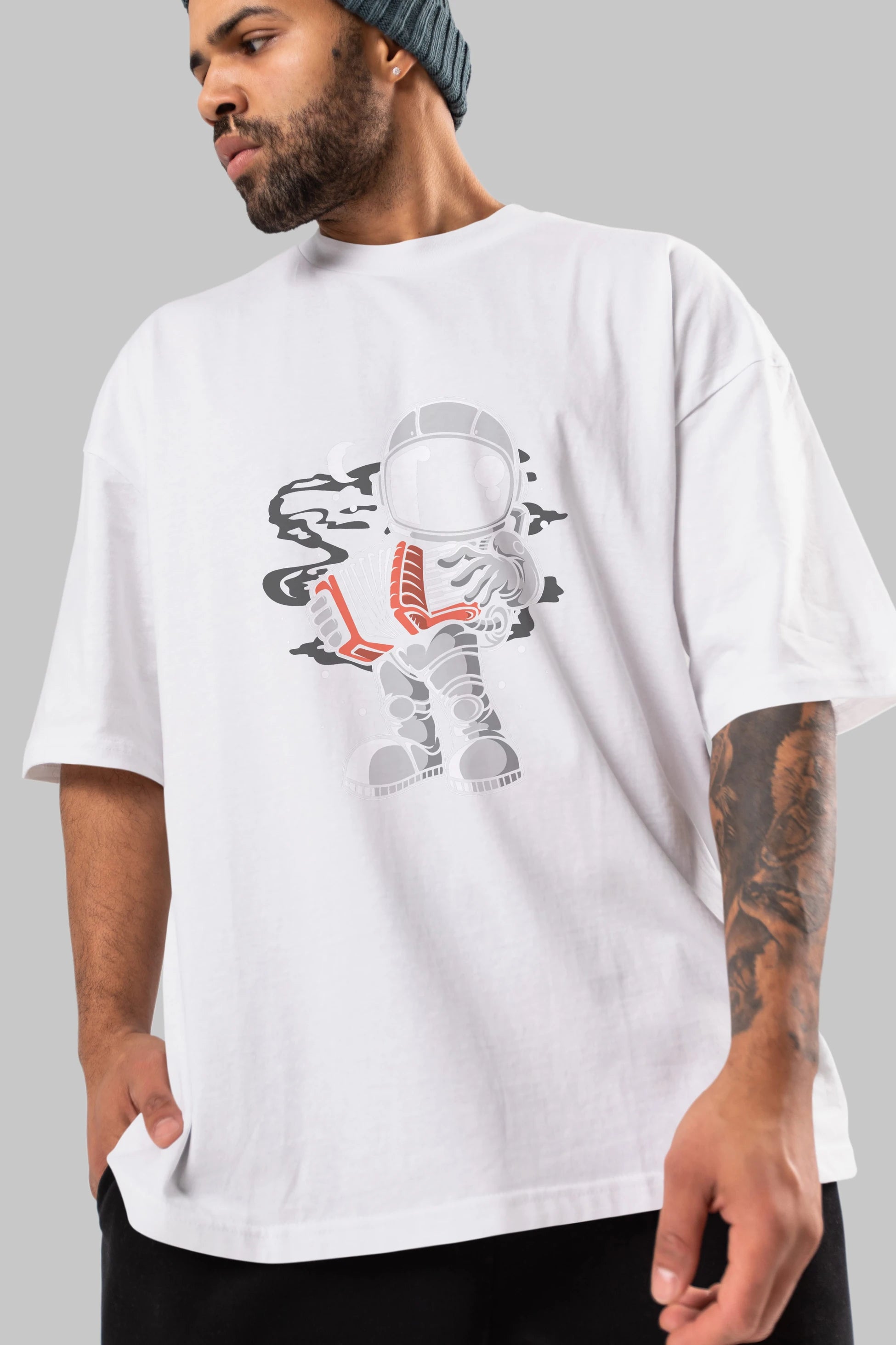Astronaut Accordion Ön Baskılı Oversize t-shirt Erkek Kadın Unisex