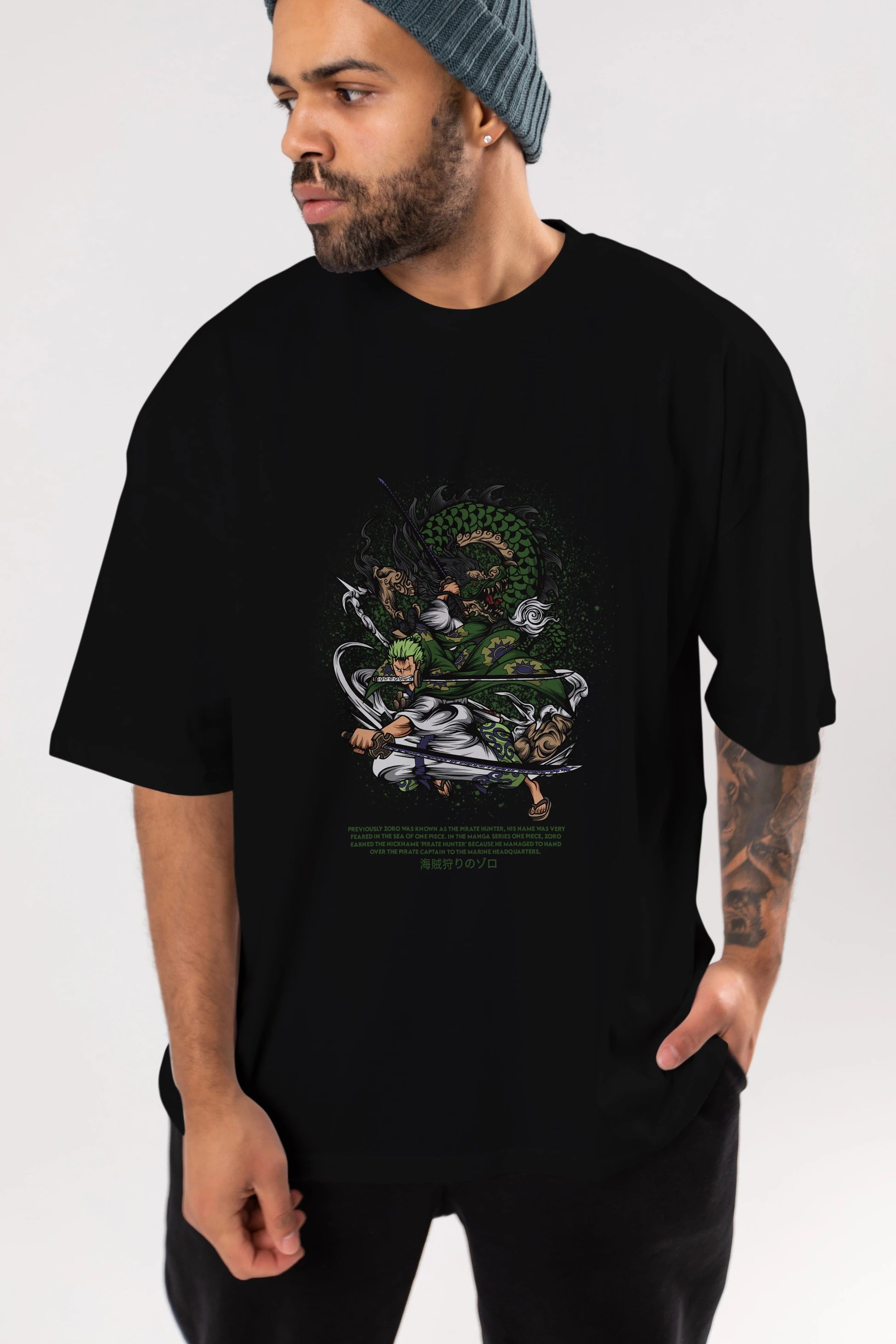 Zoro-ONE PIECE Anime Ön Baskılı Oversize t-shirt %100 pamuk Erkek Kadın Unisex