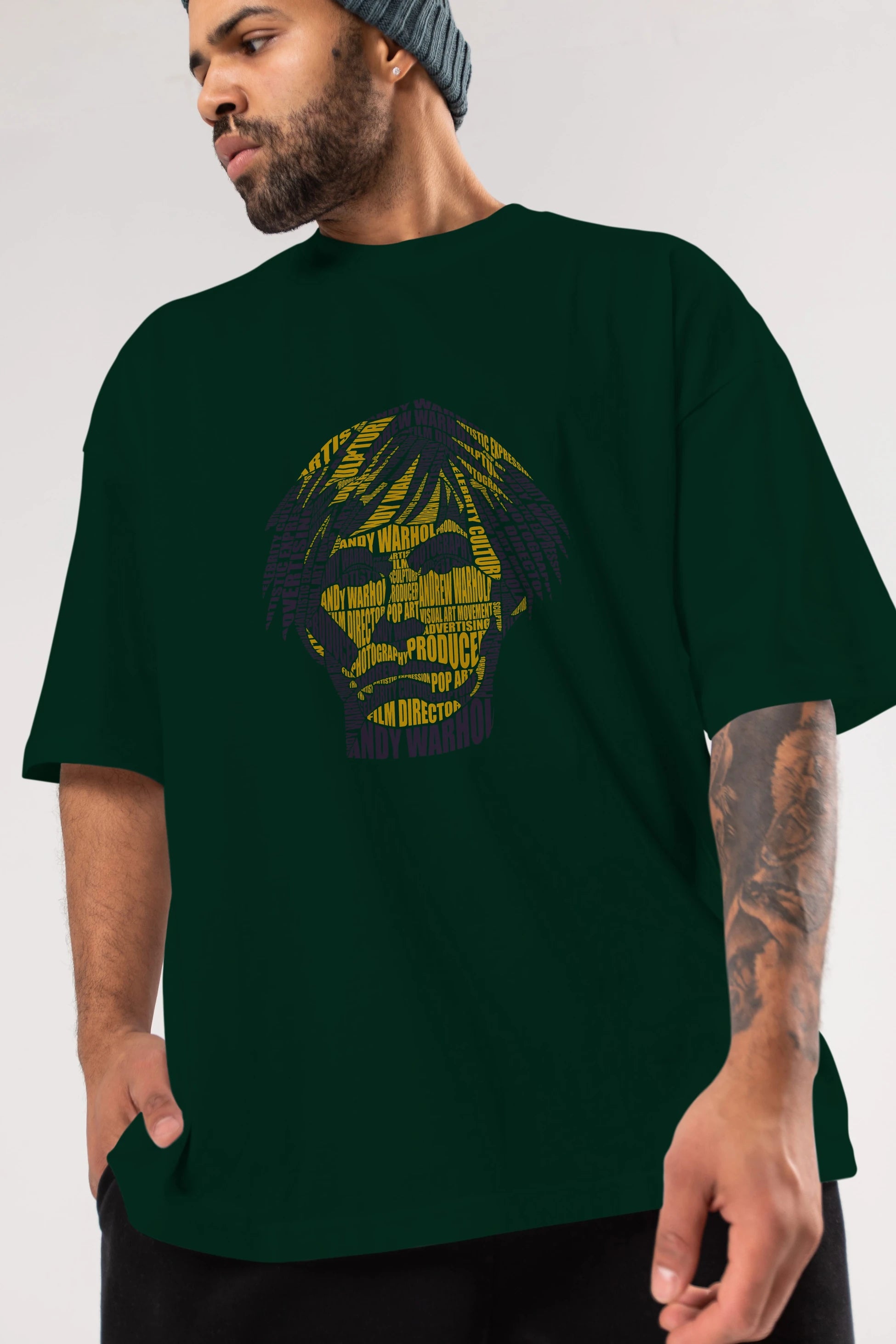 Andy Warhol Calligram Ön Baskılı Oversize t-shirt %100 pamuk Erkek Kadın Unisex