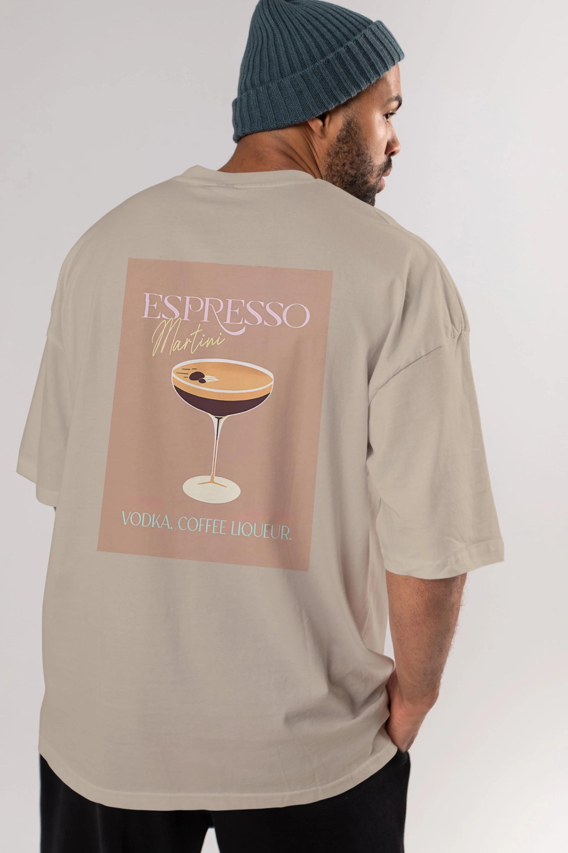 Espresso Martini Cocktail Arka Baskılı Oversize t-shirt Erkek Kadın Unisex %100 Pamuk Bisiklet Yaka tişort