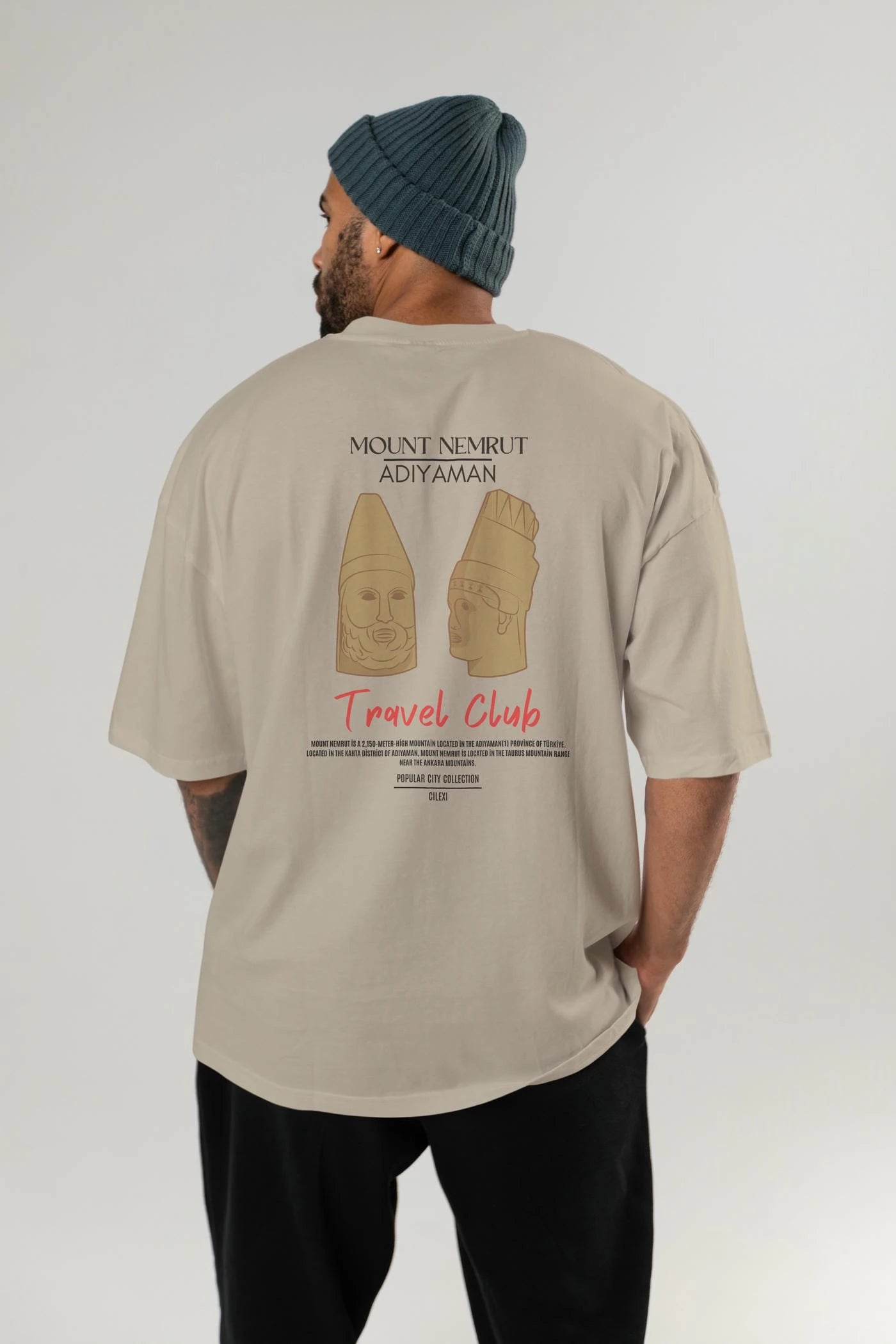 Mount Nemrut Adiyaman Arka Baskılı Oversize t-shirt Erkek Kadın Pamuk Bisiklet Yaka tişort