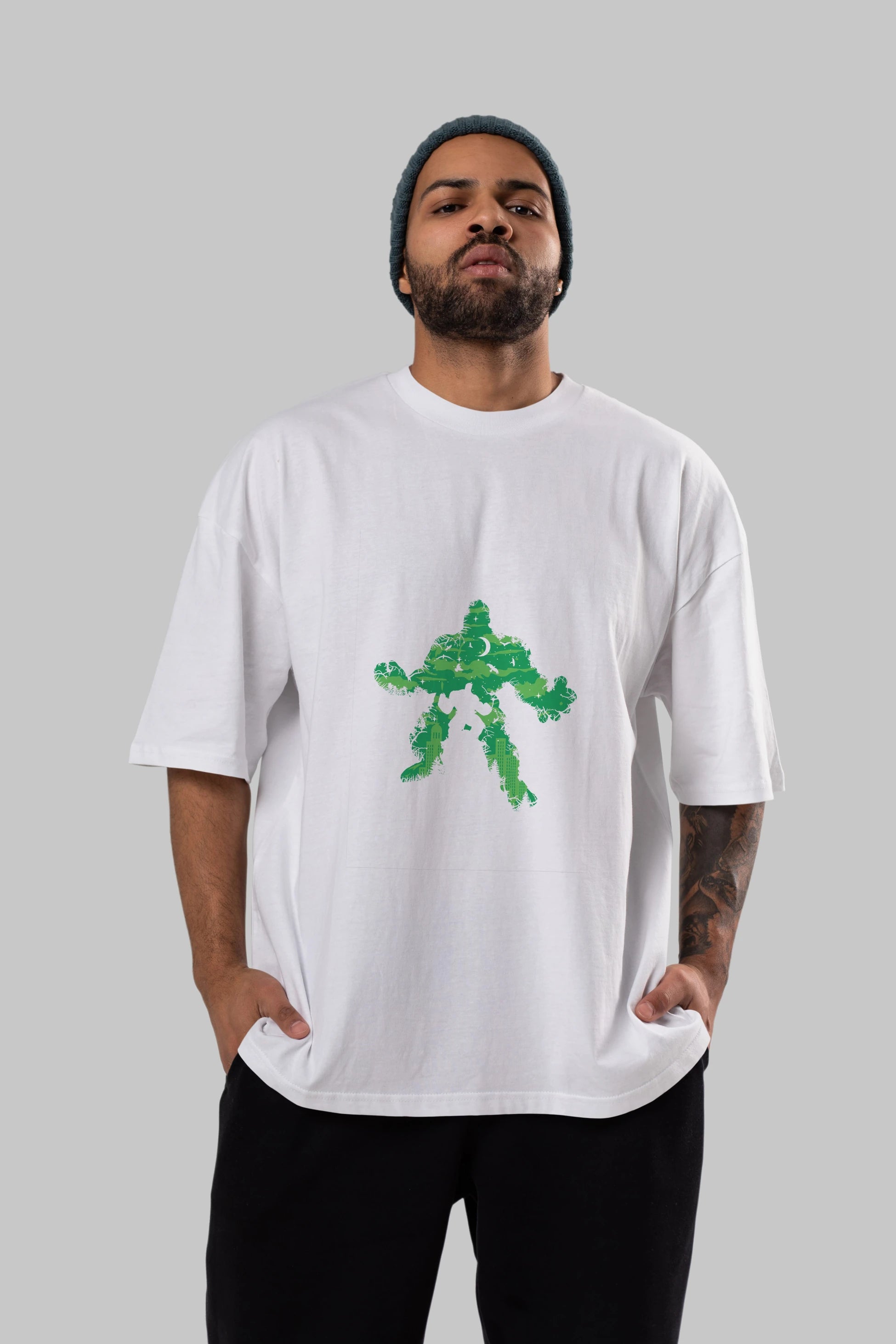 Green Monster Ön Baskılı Oversize t-shirt %100 pamuk Erkek Kadın Unisex