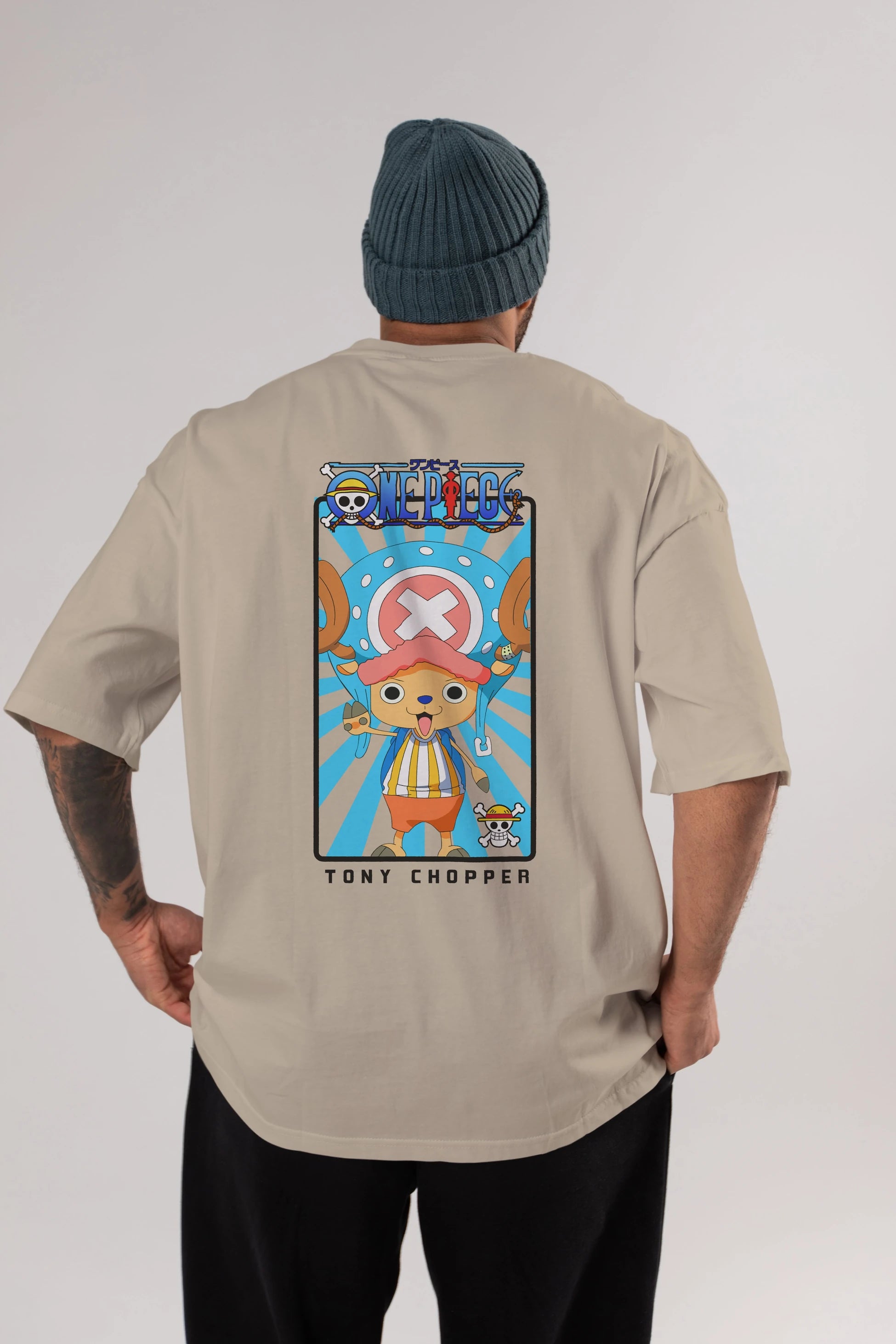Chopper Anime Arka Baskılı Oversize t-shirt Erkek Kadın Unisex %100 pamuk tişort