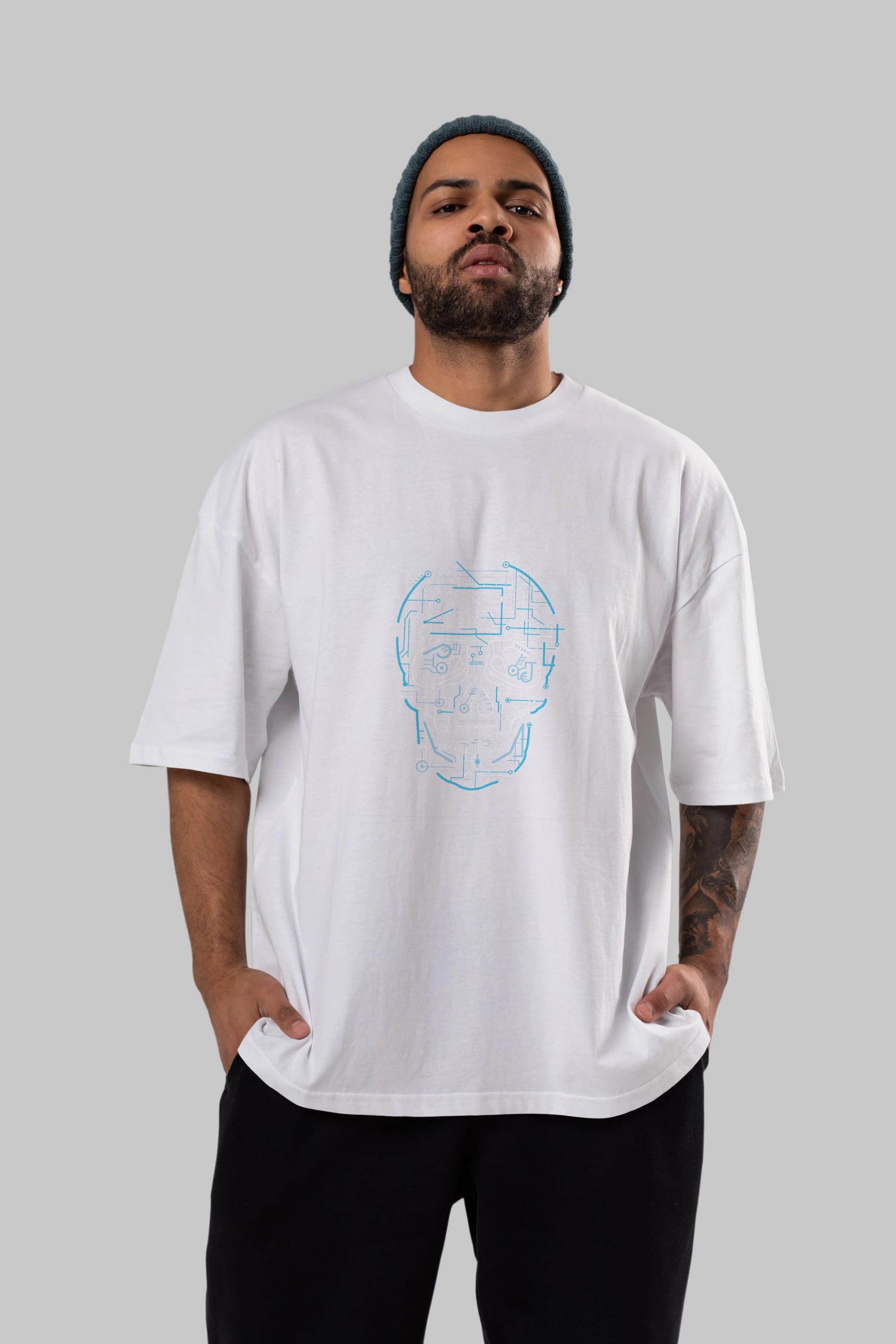 Electric Skull Ön Baskılı Oversize t-shirt %100 pamuk Erkek Kadın Unisex