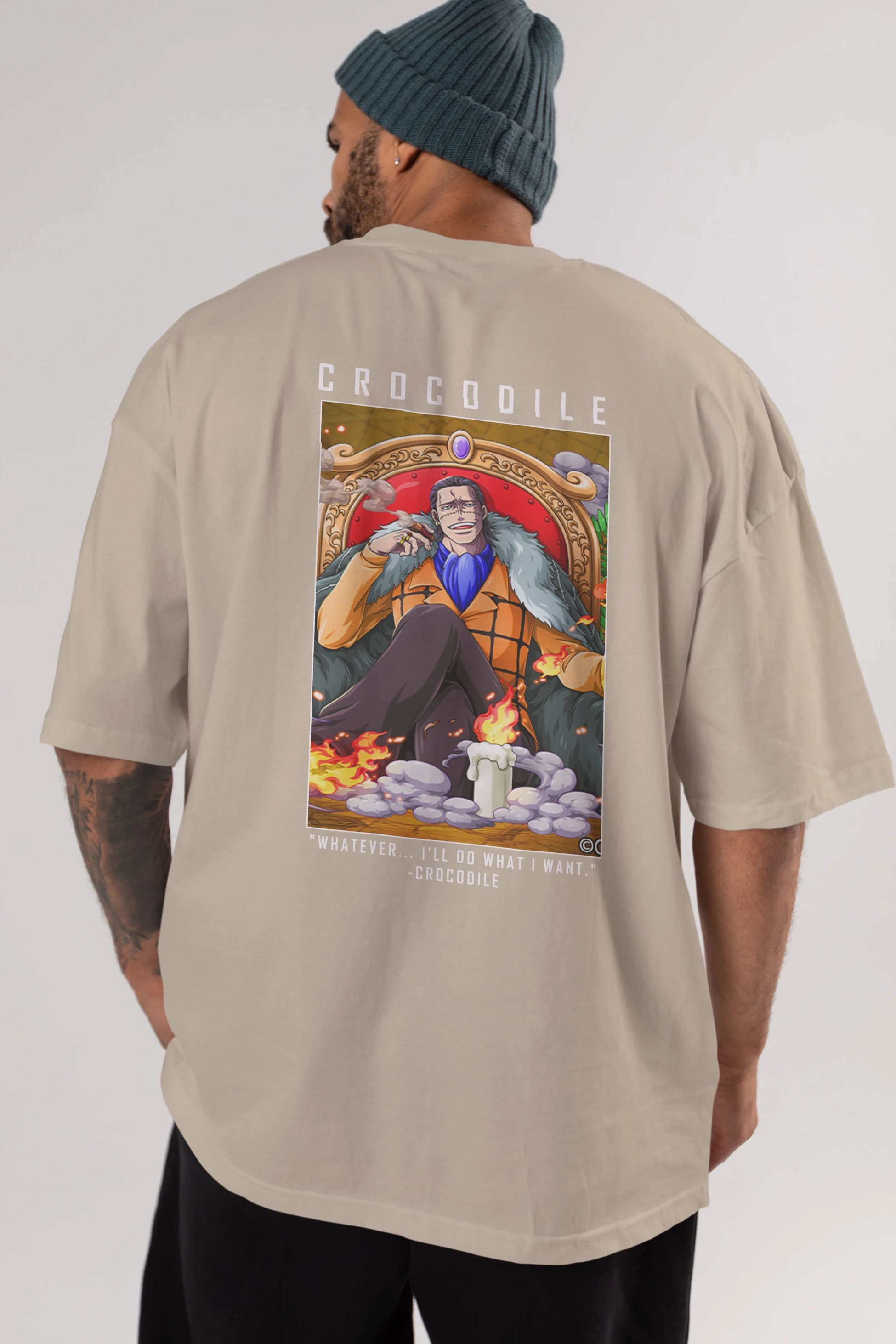 Crocodile Anime Arka Baskılı Oversize t-shirt Erkek Kadın Unisex %100 pamuk tişort
