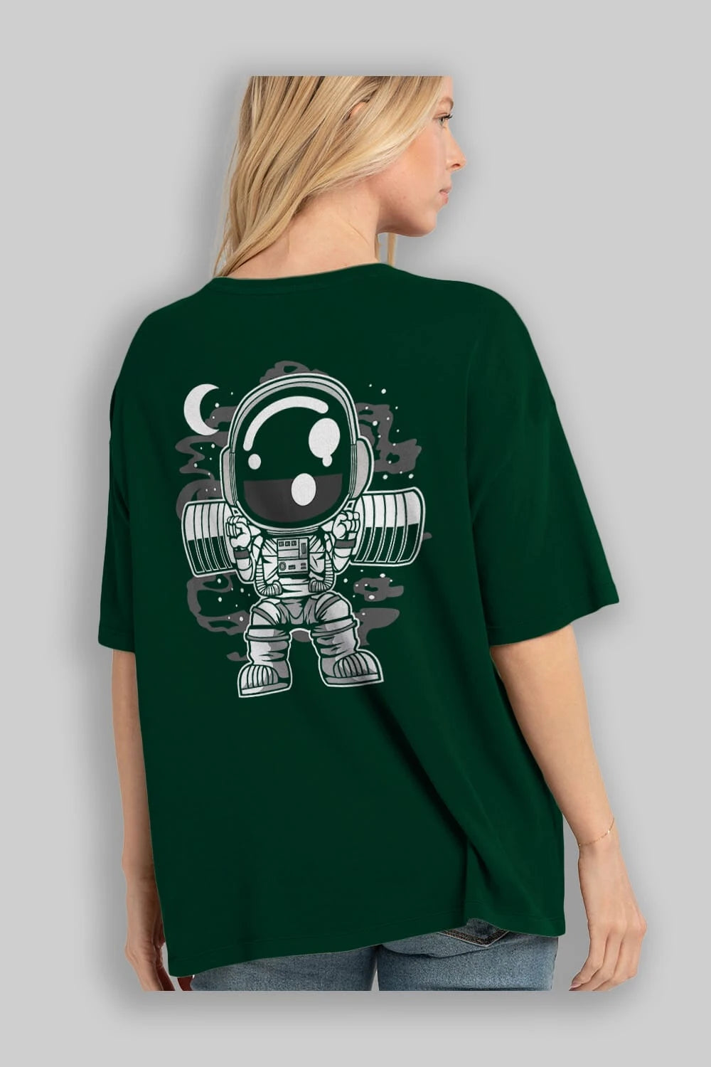 Astronaut Barbell Body Builder Arka Baskılı Oversize t-shirt Erkek Kadın Unisex
