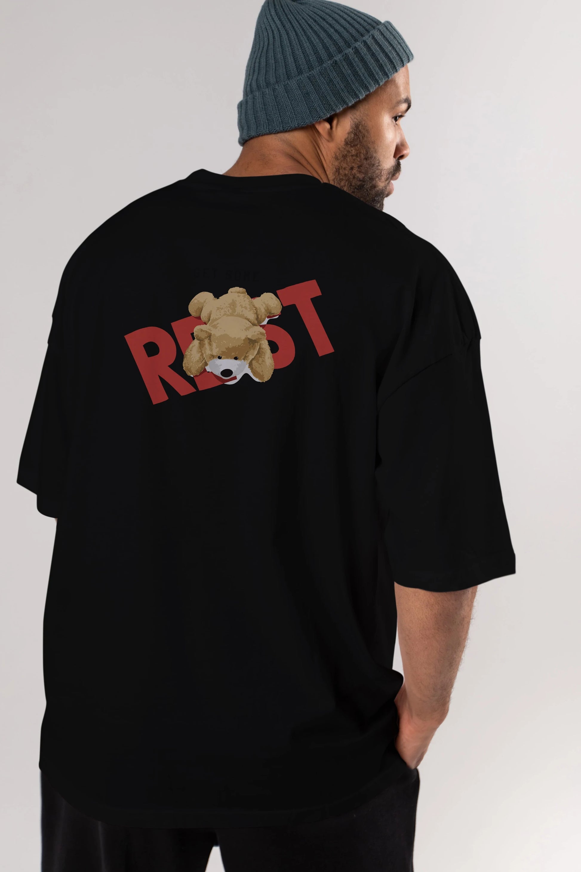 Teddy Bear Rest Arka Baskılı Oversize t-shirt Erkek Kadın Unisex %100 Pamuk