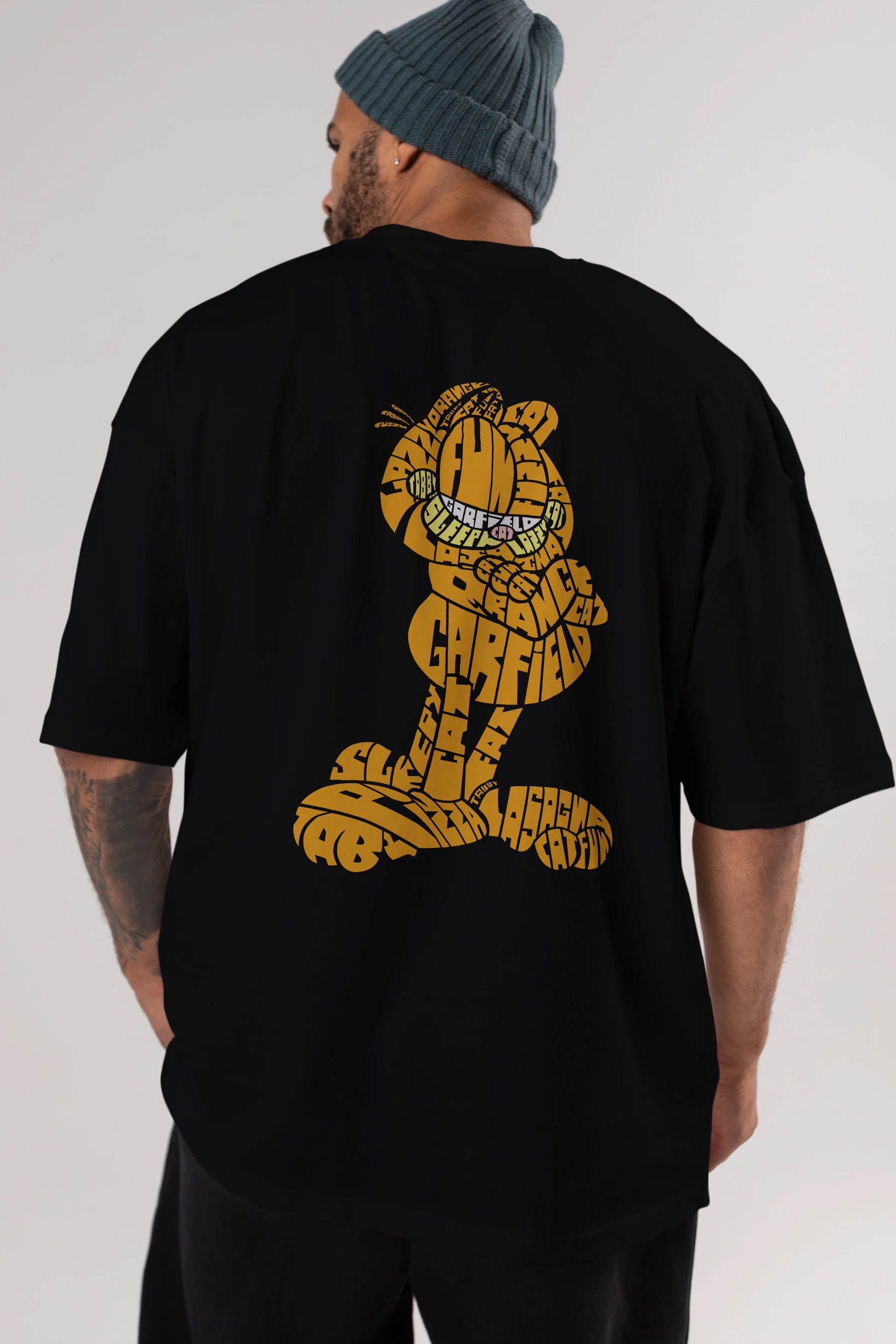 Garfield Arka Baskılı Oversize t-shirt %100 pamuk Erkek Kadın Unisex