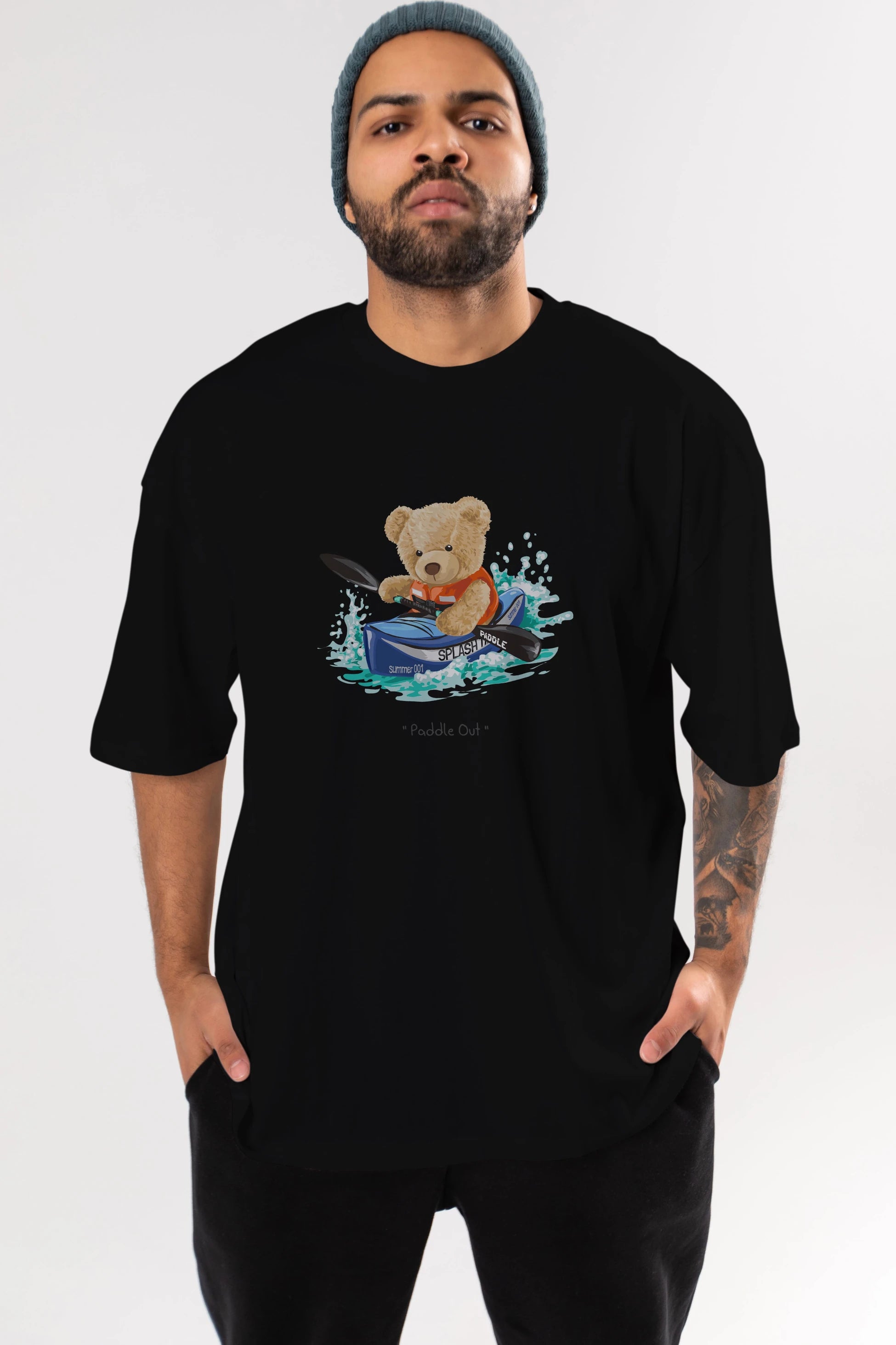Teddy Bear Paddle Out Ön Baskılı Oversize t-shirt Erkek Kadın Unisex %100 Pamuk