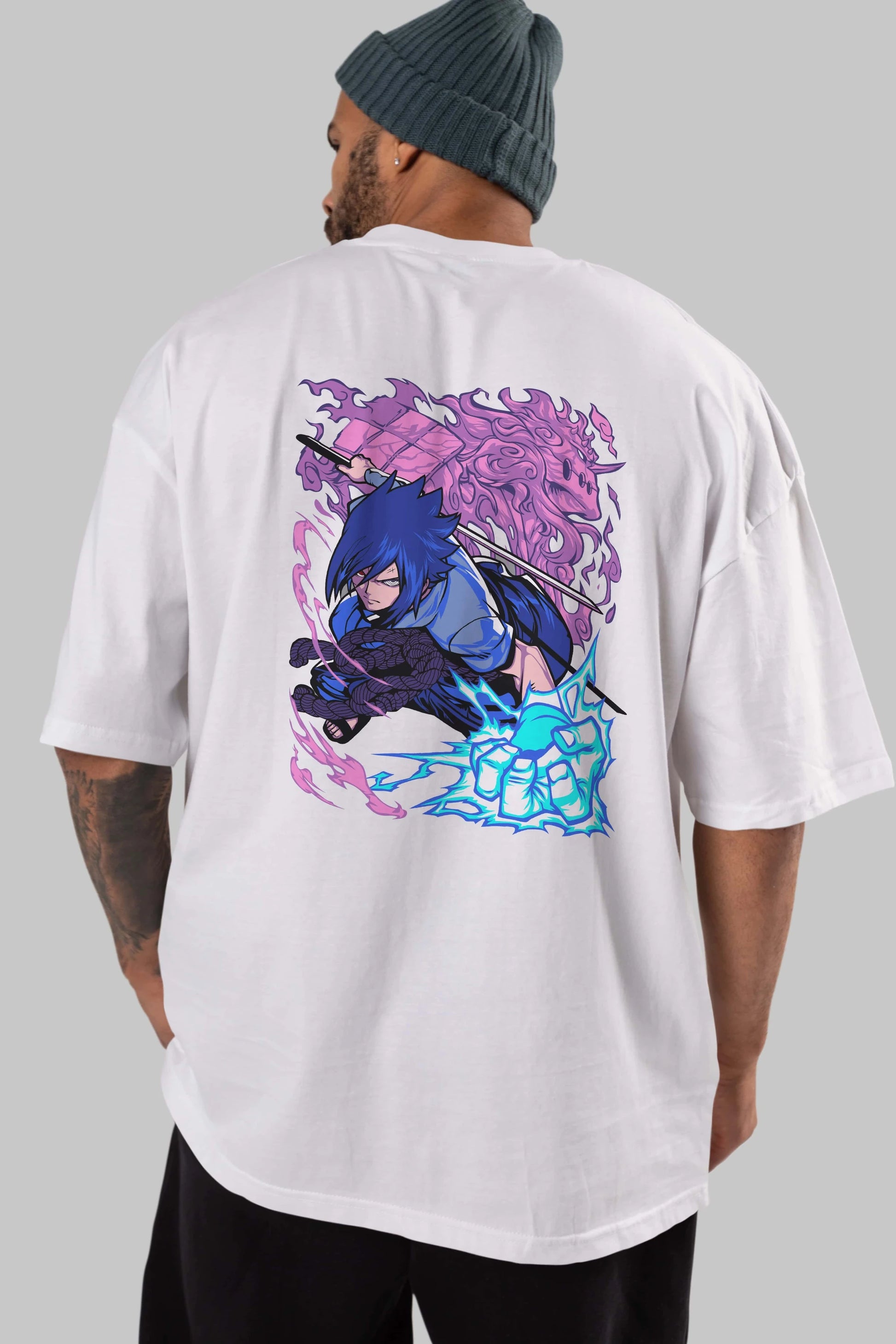 NARUTO SASUKE UCHIHA 2 Anime Arka Baskılı Oversize t-shirt Erkek Kadın Unisex