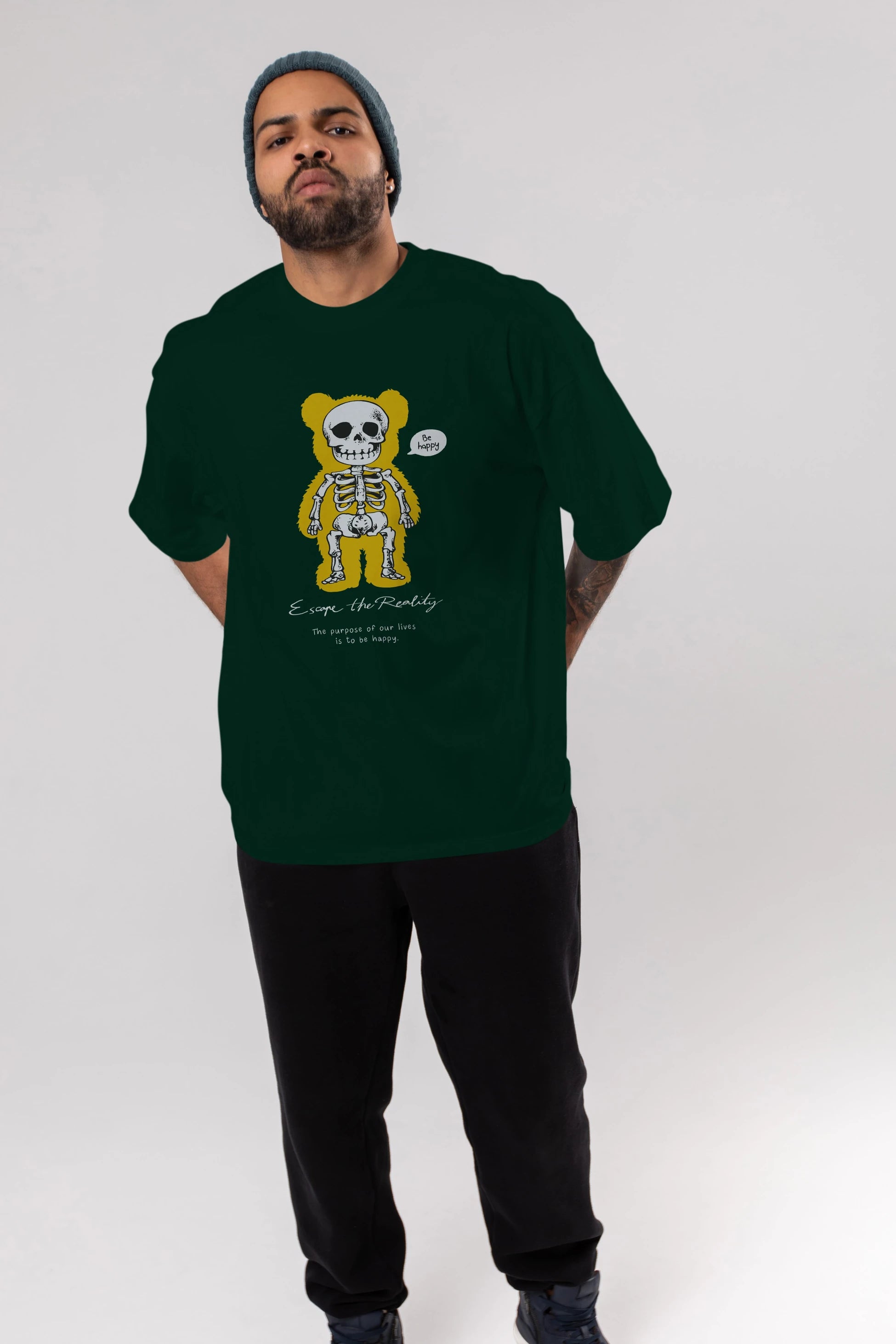 Be Happy Bear Ön Baskılı Oversize t-shirt Erkek Kadın Unisex