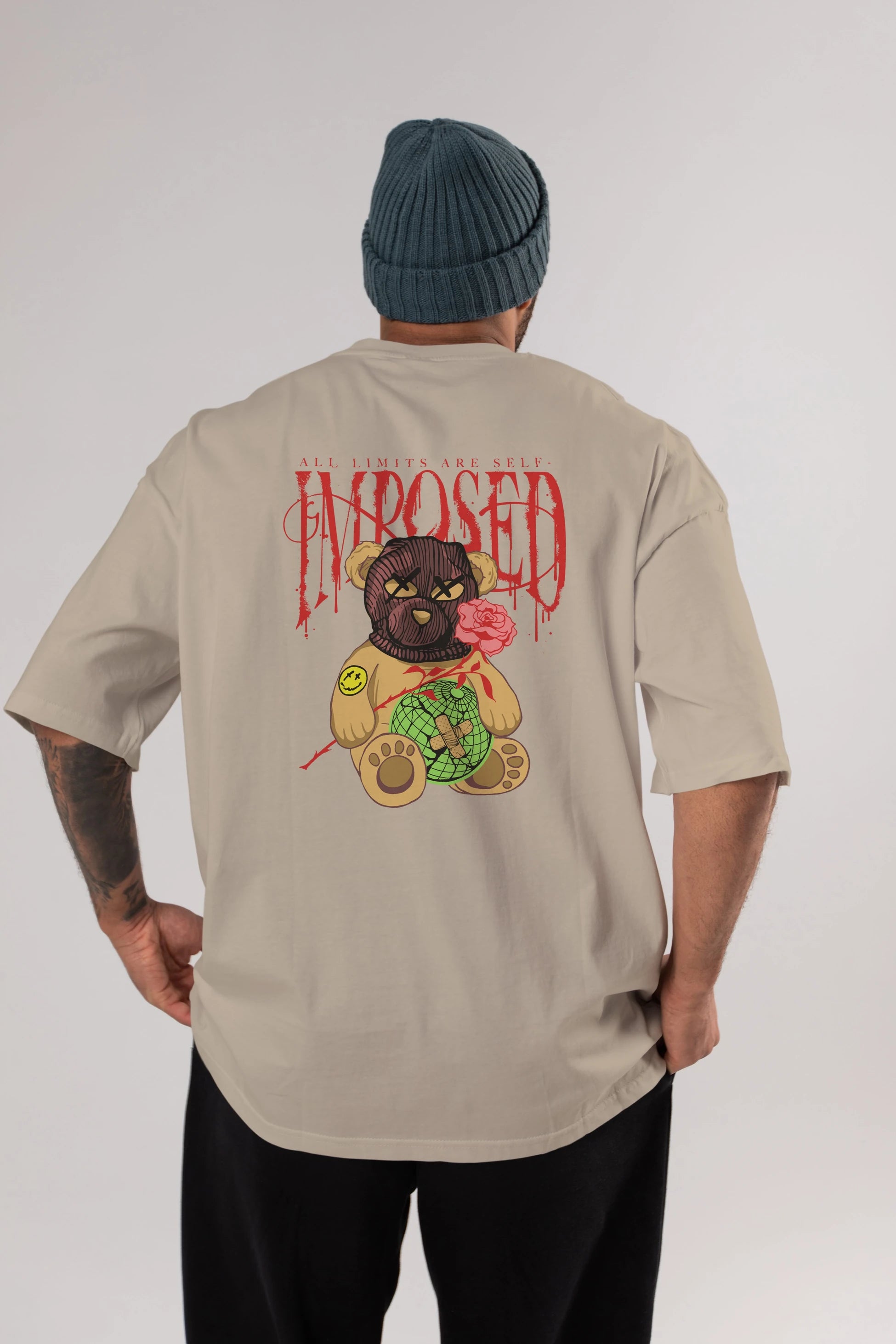 All Limits Bear Arka Baskılı Oversize t-shirt Erkek Kadın Unisex