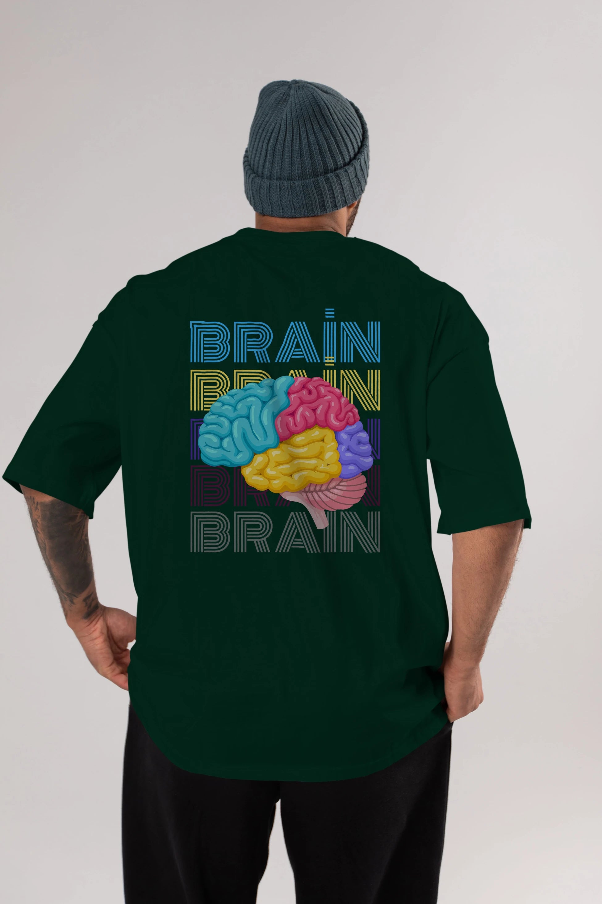 Brain Yazılı Arka Baskılı Oversize t-shirt Erkek Kadın Unisex