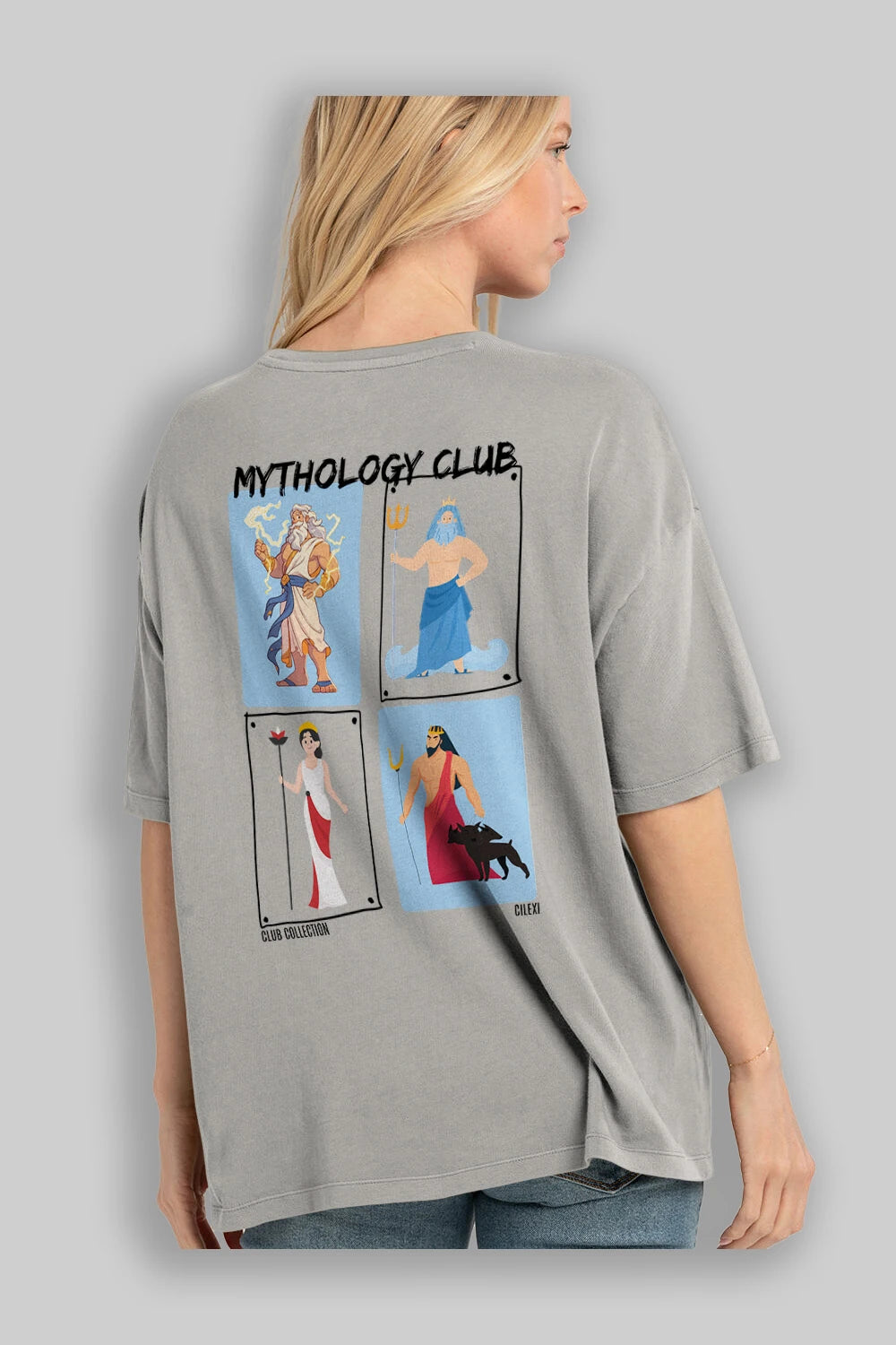 Mythology Club 2 Arka Baskılı Oversize t-shirt Erkek Kadın %100 Pamuk Bisiklet Yaka tişort