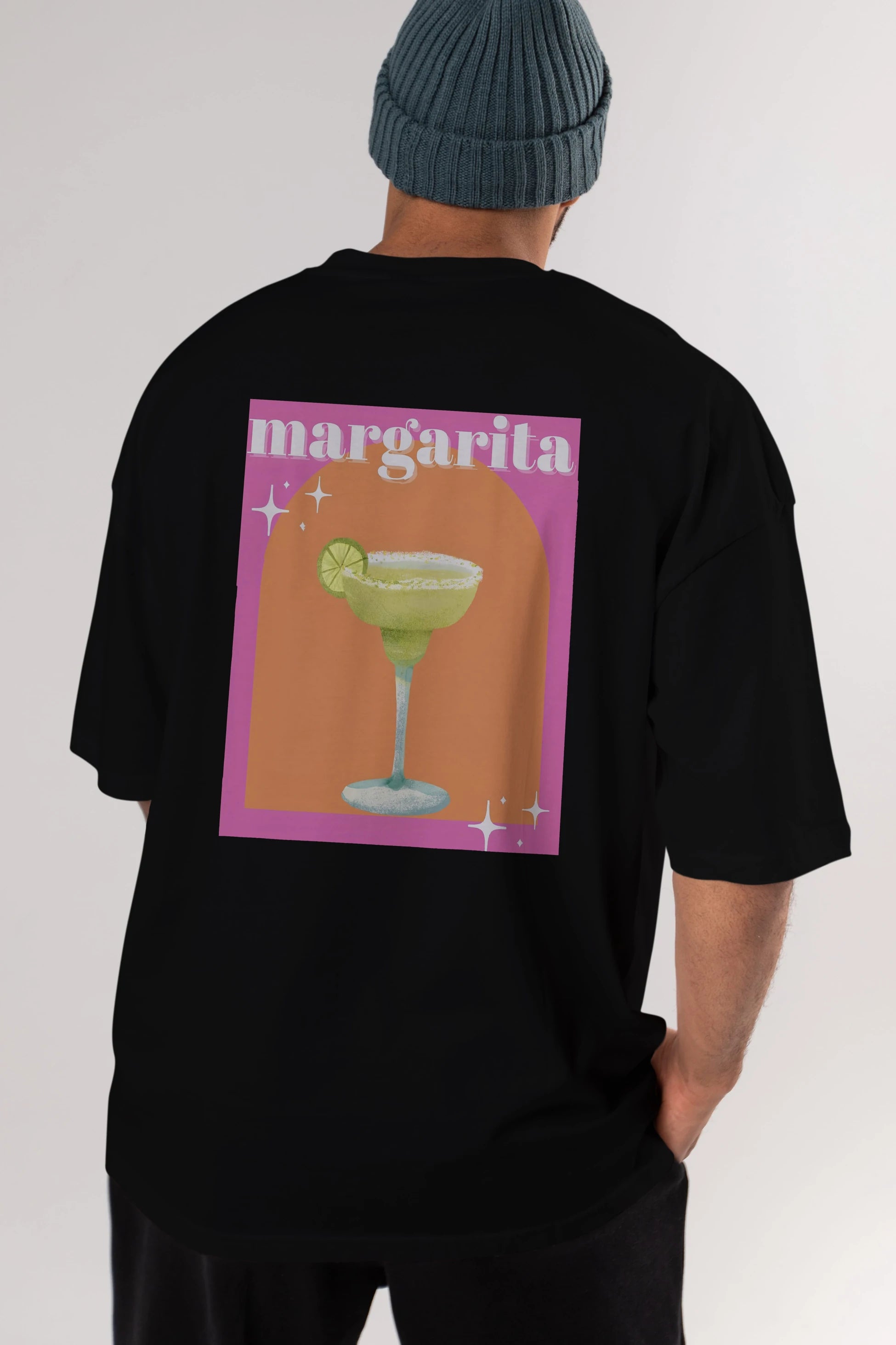 Margarita 7 Arka Baskılı Oversize t-shirt Erkek Kadın Unisex %100 Pamuk Bisiklet Yaka tişort