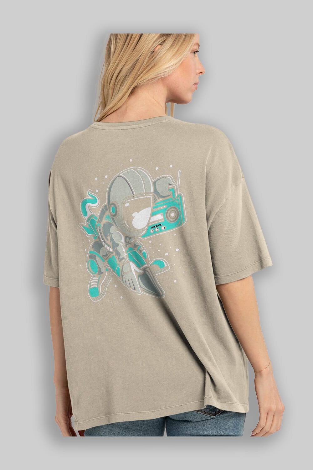 Astronaut Rocket (2) Arka Baskılı Oversize t-shirt Erkek Kadın Unisex
