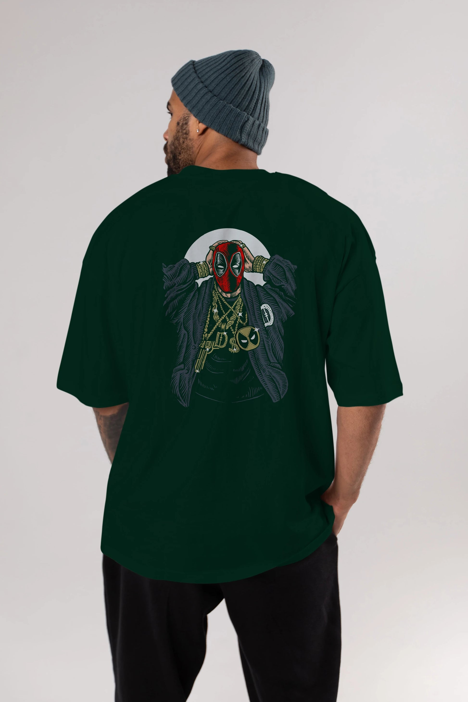 Deadpool Gangsta Arka Baskılı Oversize t-shirt Erkek Kadın Unisex %100 Pamuk