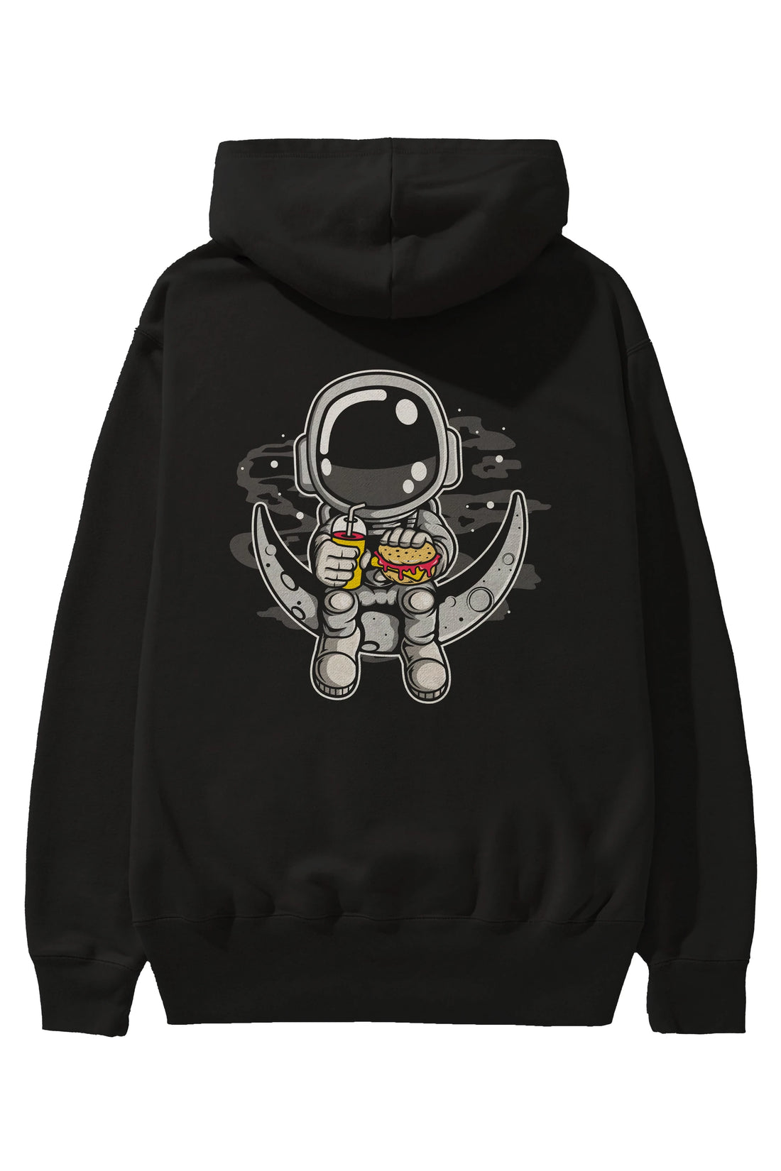 Astronaut Crescent Arka Baskılı Hoodie Oversize Kapüşonlu Sweatshirt Erkek Kadın Unisex