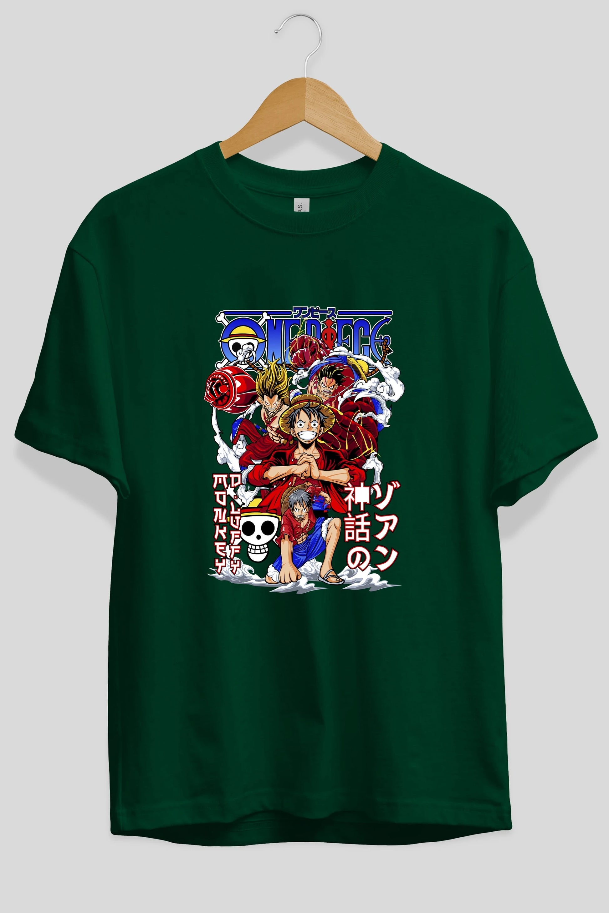 MONKEY D. LUFF-ONE PIECE 2 Anime Ön Baskılı Oversize t-shirt %100 pamuk Erkek Kadın Unisex